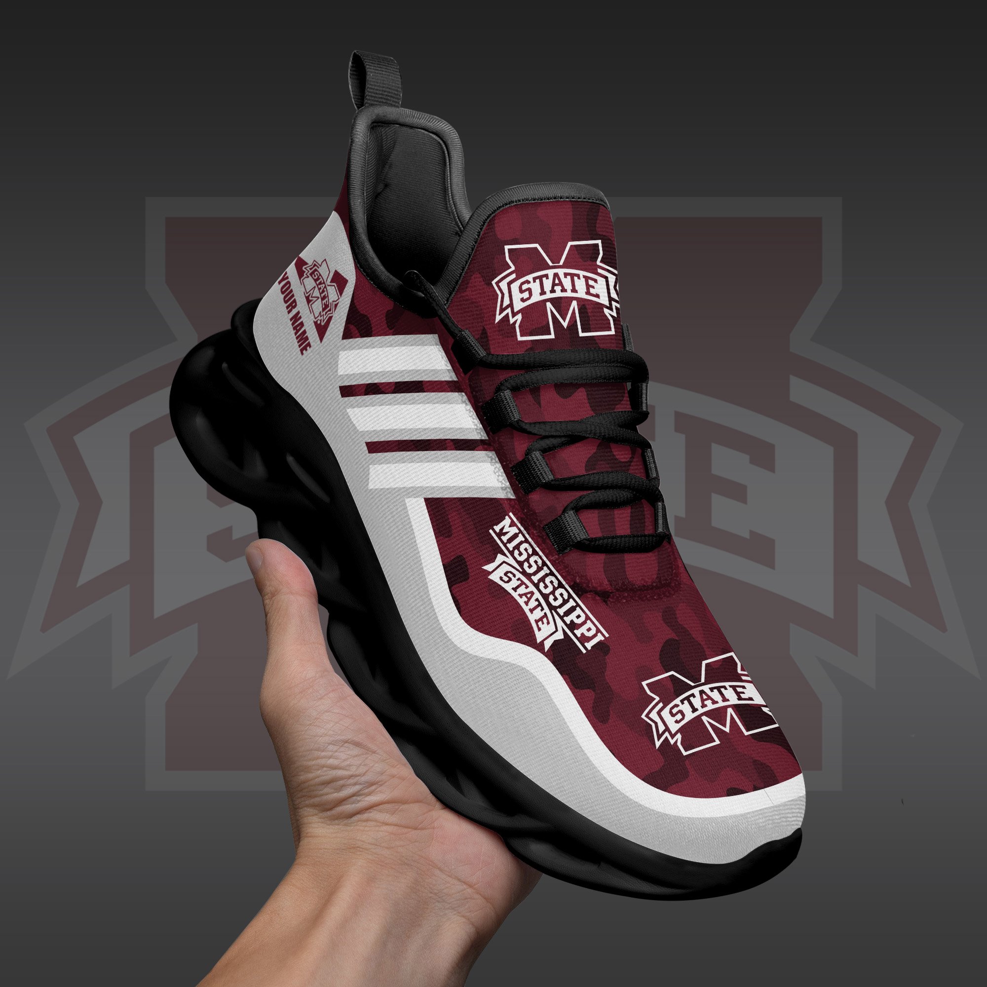 Mississippi State Bulldogs Black Max Soul Shoes 2025 Versions Custom Name 466