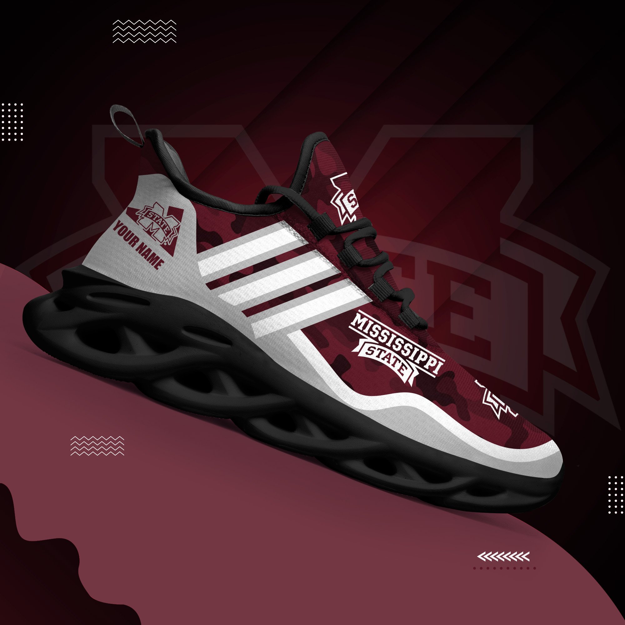 Mississippi State Bulldogs Black Max Soul Shoes 2025 Versions Custom Name 466