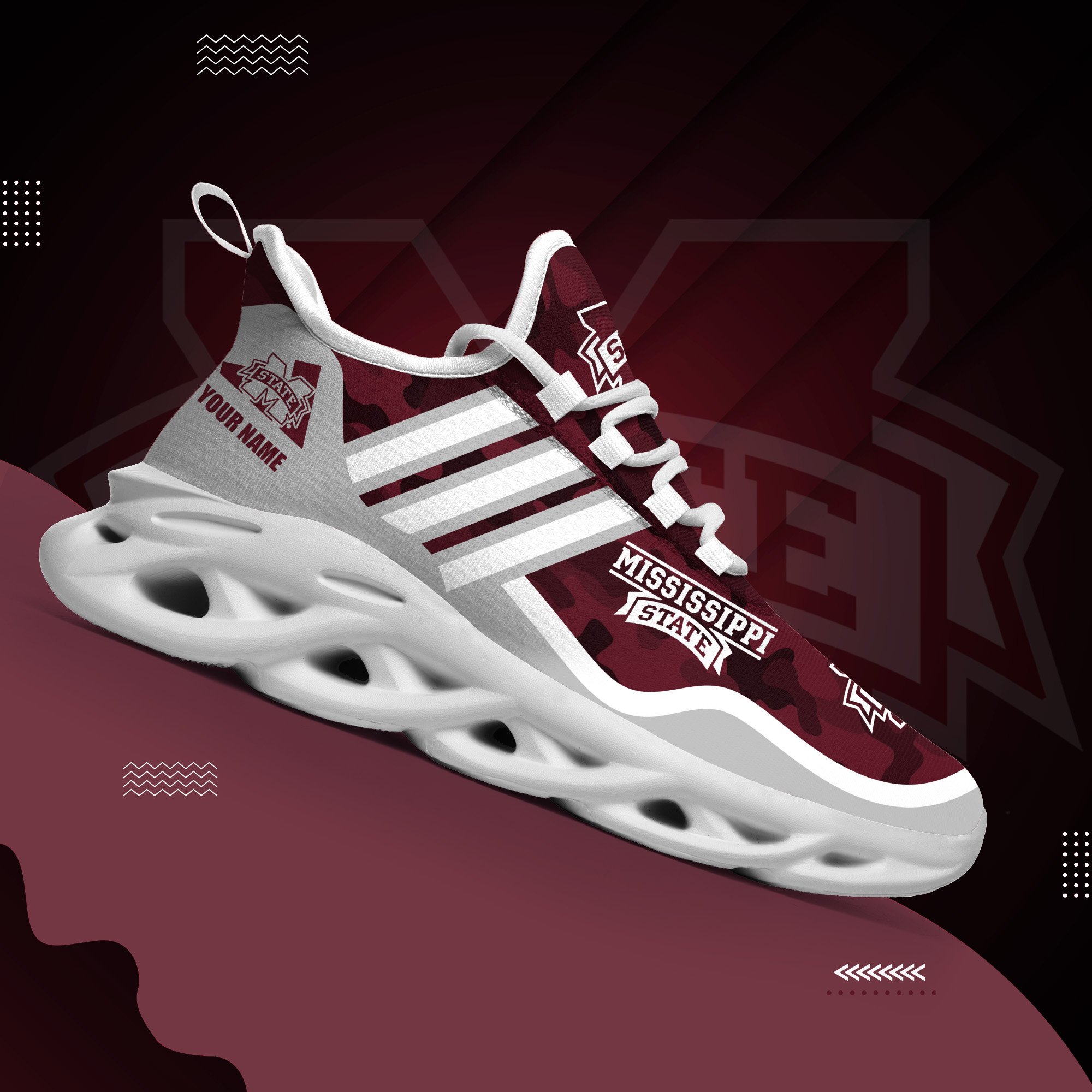 Mississippi State Bulldogs Black Max Soul Shoes 2025 Versions Custom Name 466