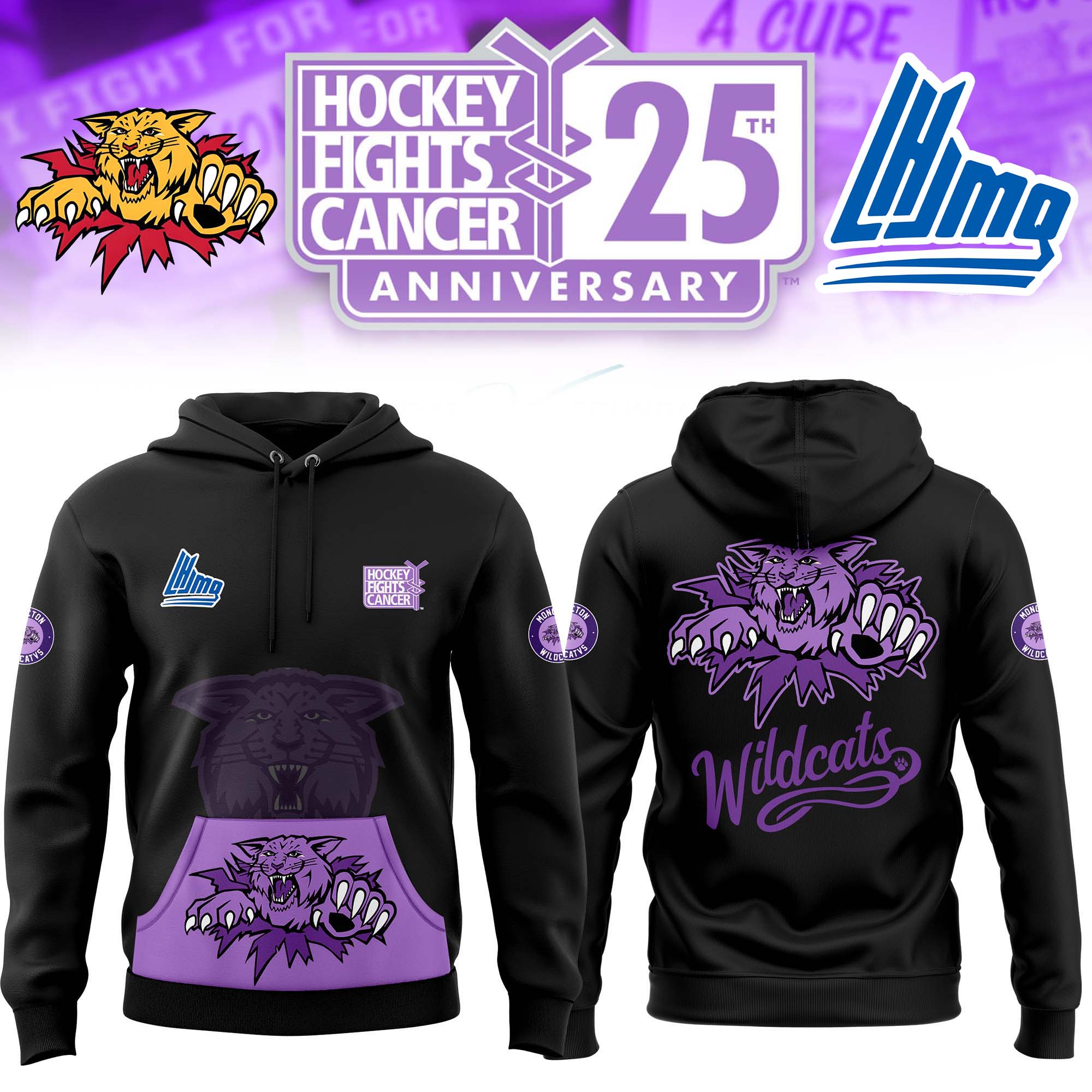 Moncton Wildcats Hockey Fights Cancer Hoodie 