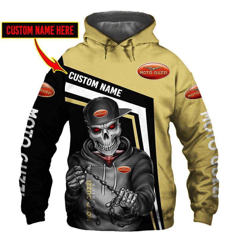 Moto guzzi Skull Tshirt, sweatshirt, Polo, Hawaiian, Hoodie 3D Apparel Full Printing Custom Name 