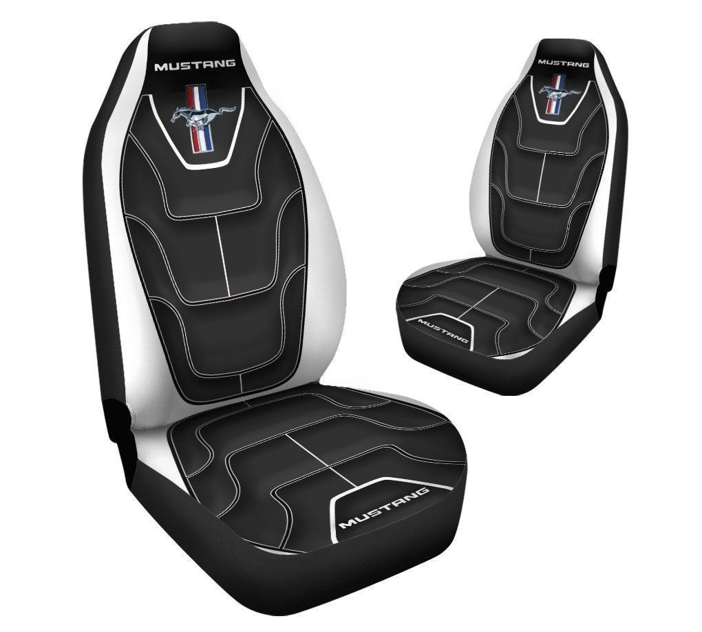 Mustang Car Seat Cover (Set of 2) Ver 3 (White)