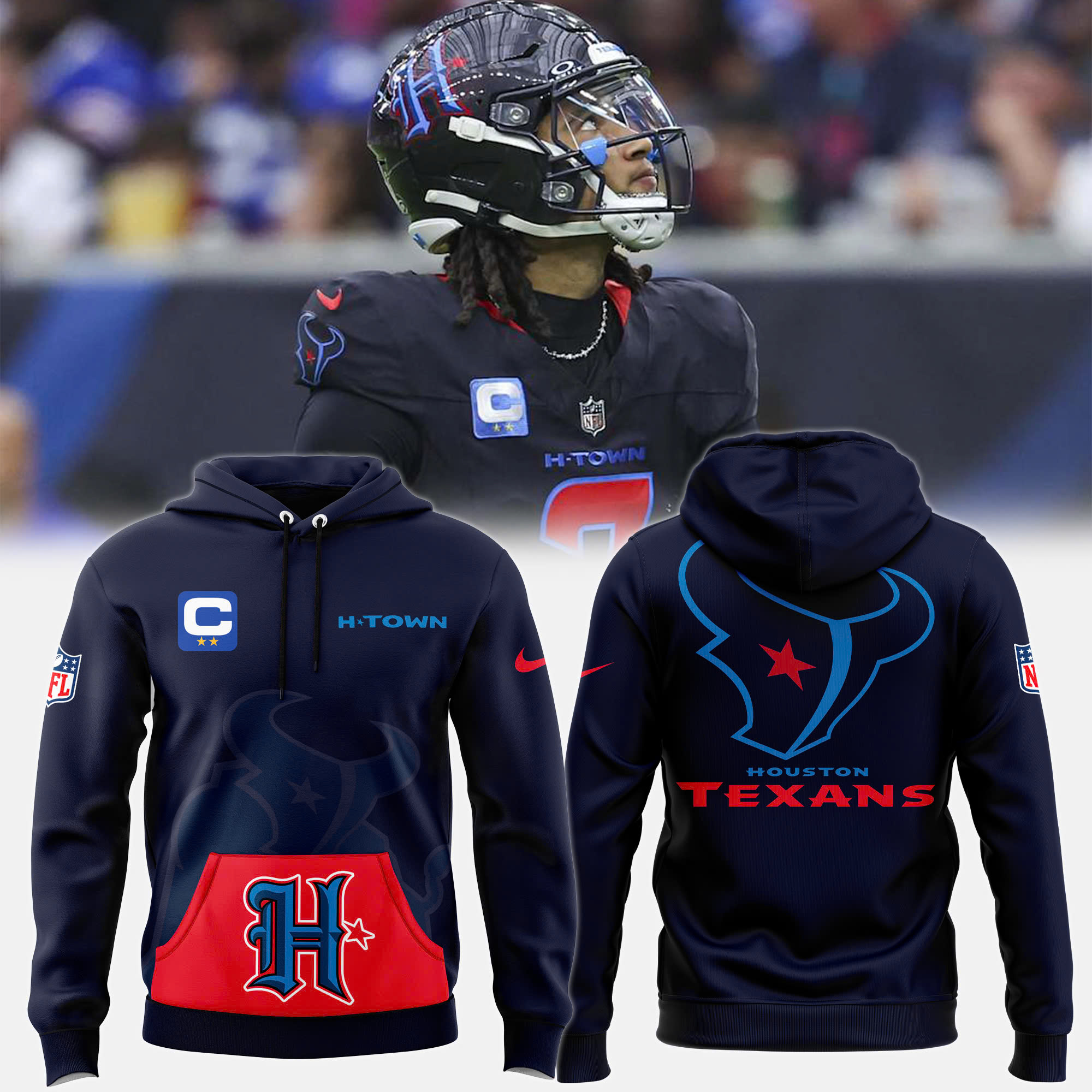 Navy Houston Texans Pullover Hoodie V2 