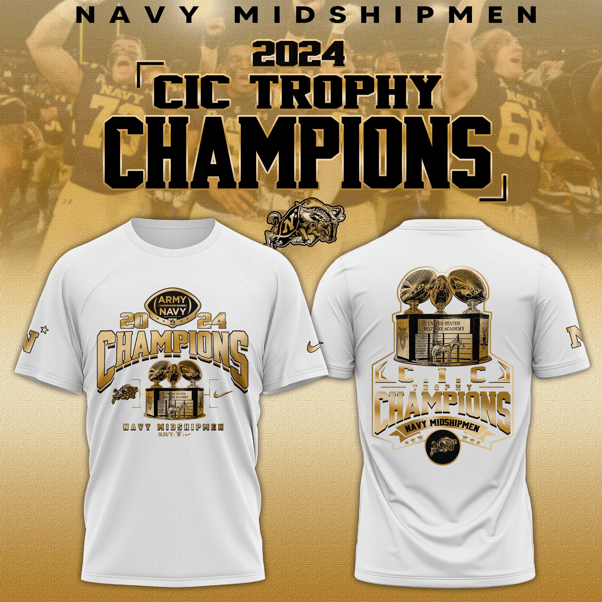 Navy Midship CIC Trophy Champions   Gold Tshirt  v2 