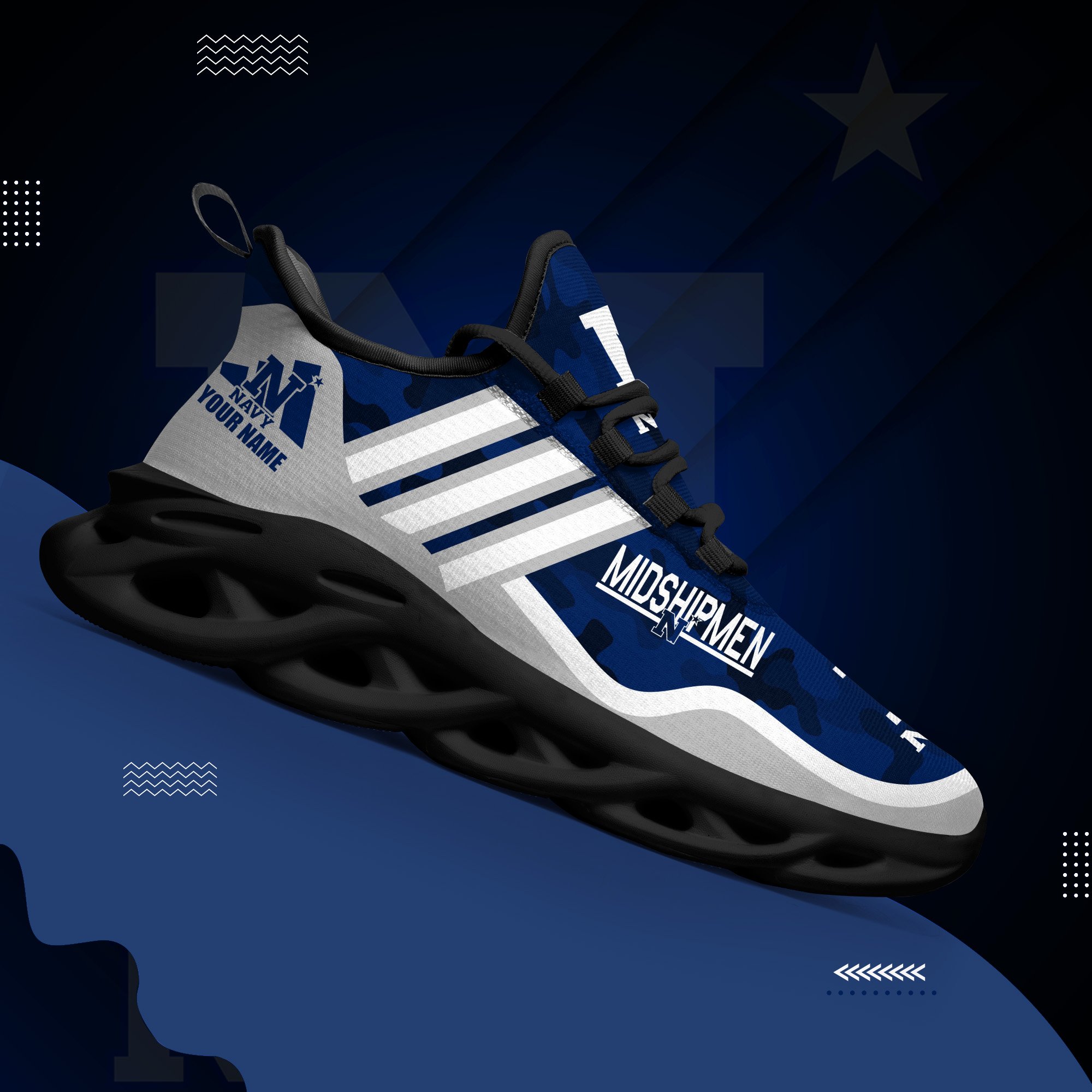 Navy Midshipmen Black Max Soul Shoes 2025 Versions Custom Name 466