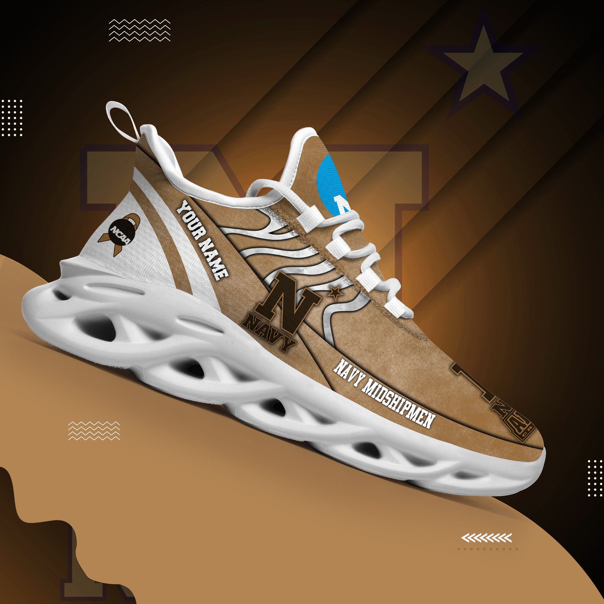 Navy Midshipmen Black Max Soul Shoes 2025 Versions Custom Your Name And Number 312