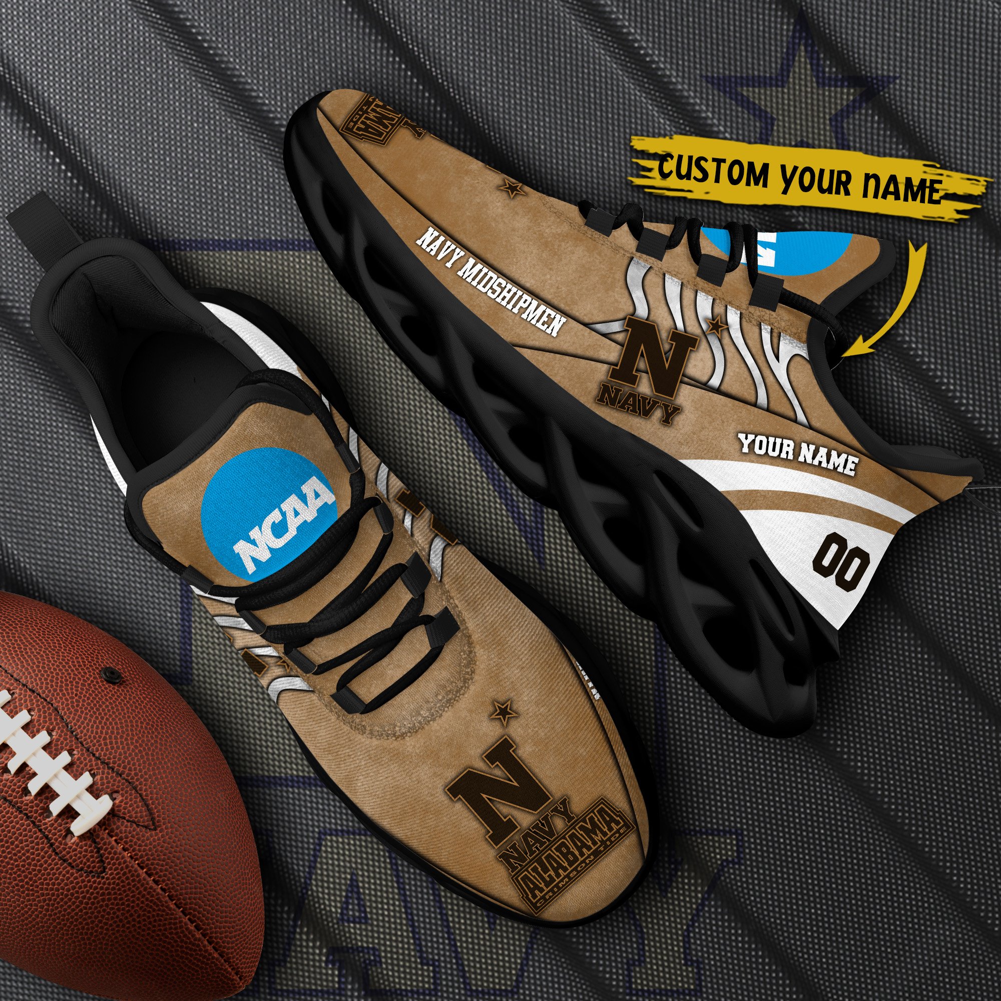 Navy Midshipmen Black Max Soul Shoes 2025 Versions Custom Your Name And Number 312