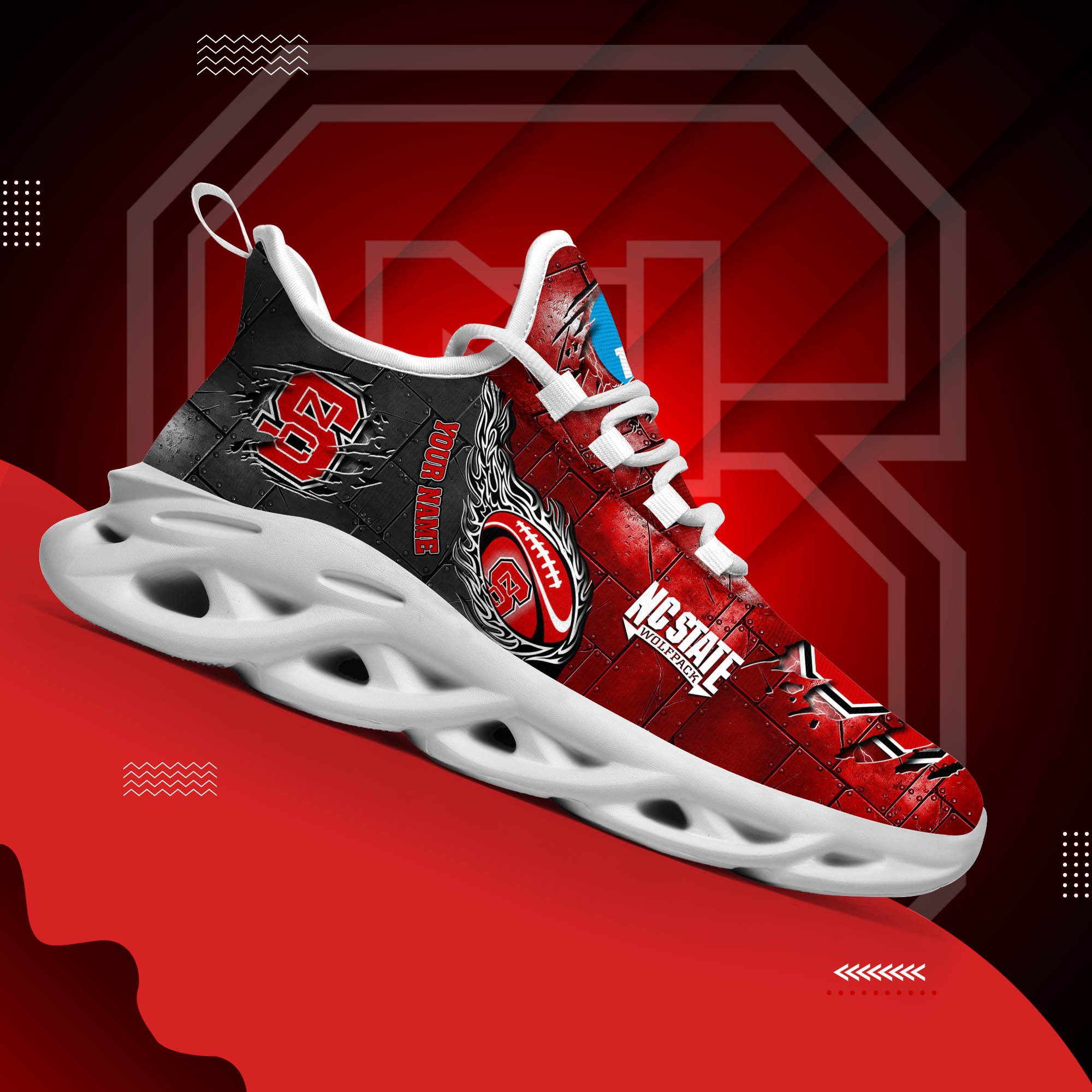 NC State Wolfpack Black Max Soul Shoes 2025 Versions, White Max Soul Shoes Custom Your Name PH879