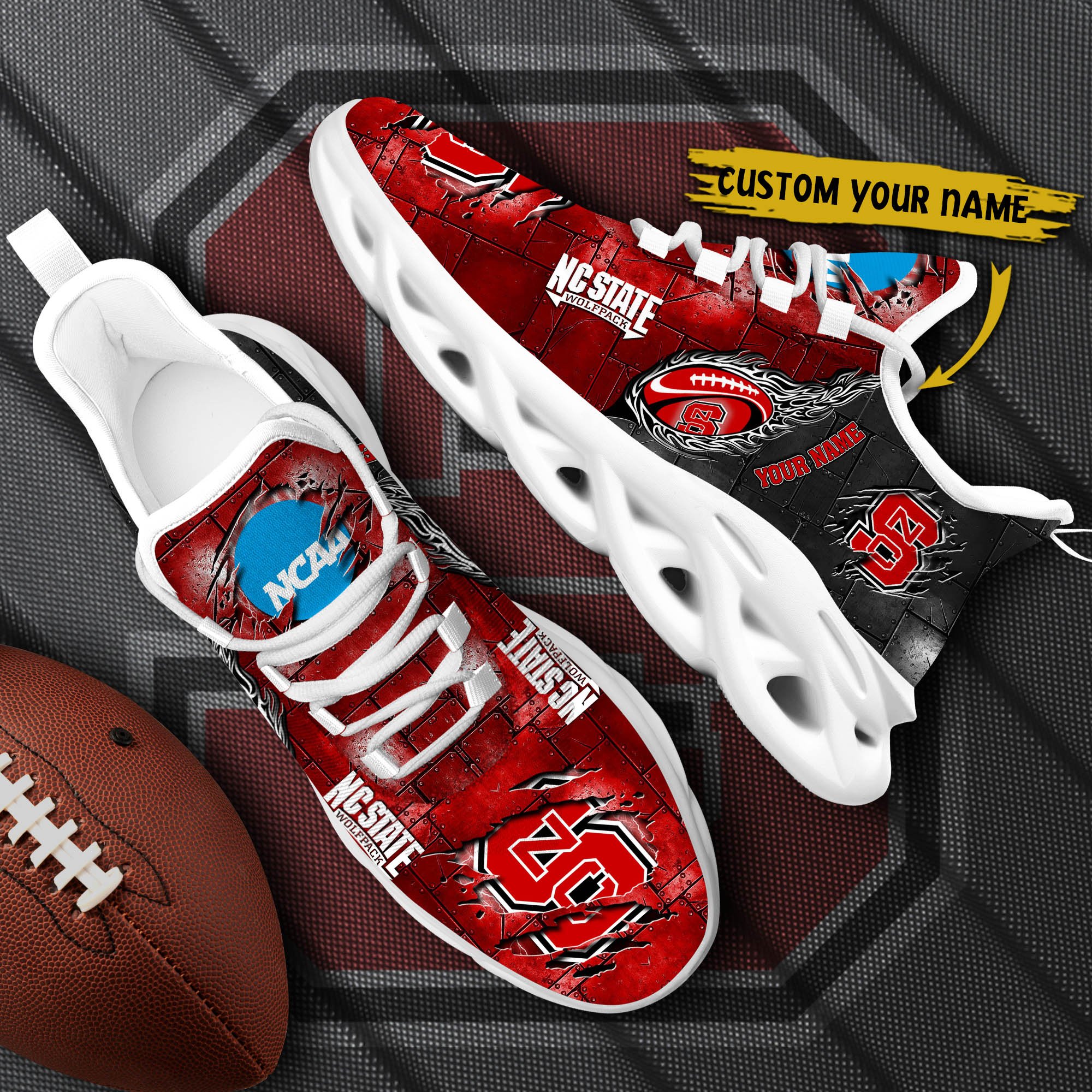 NC State Wolfpack Black Max Soul Shoes 2025 Versions, White Max Soul Shoes Custom Your Name PH879