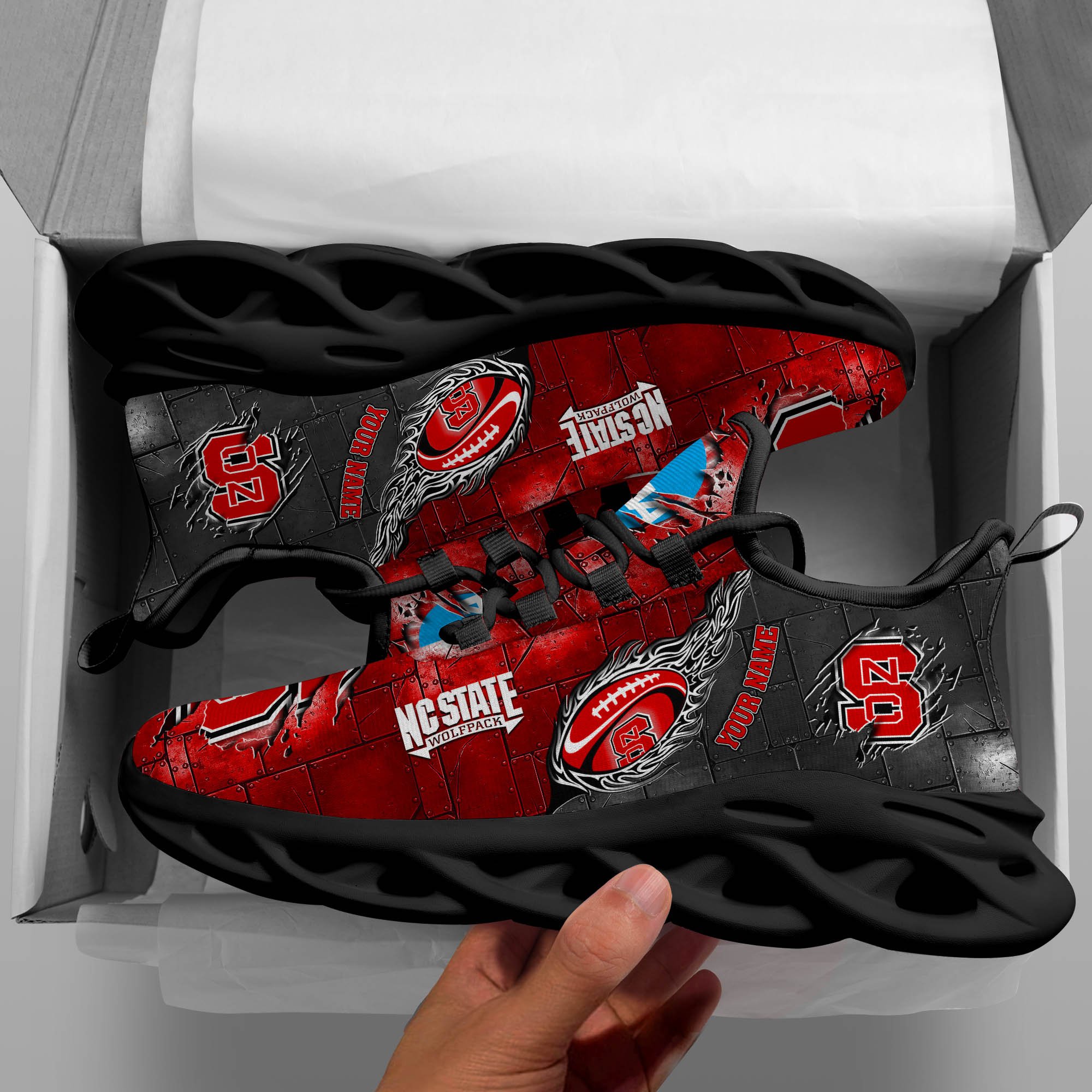 NC State Wolfpack Black Max Soul Shoes 2025 Versions, White Max Soul Shoes Custom Your Name PH879