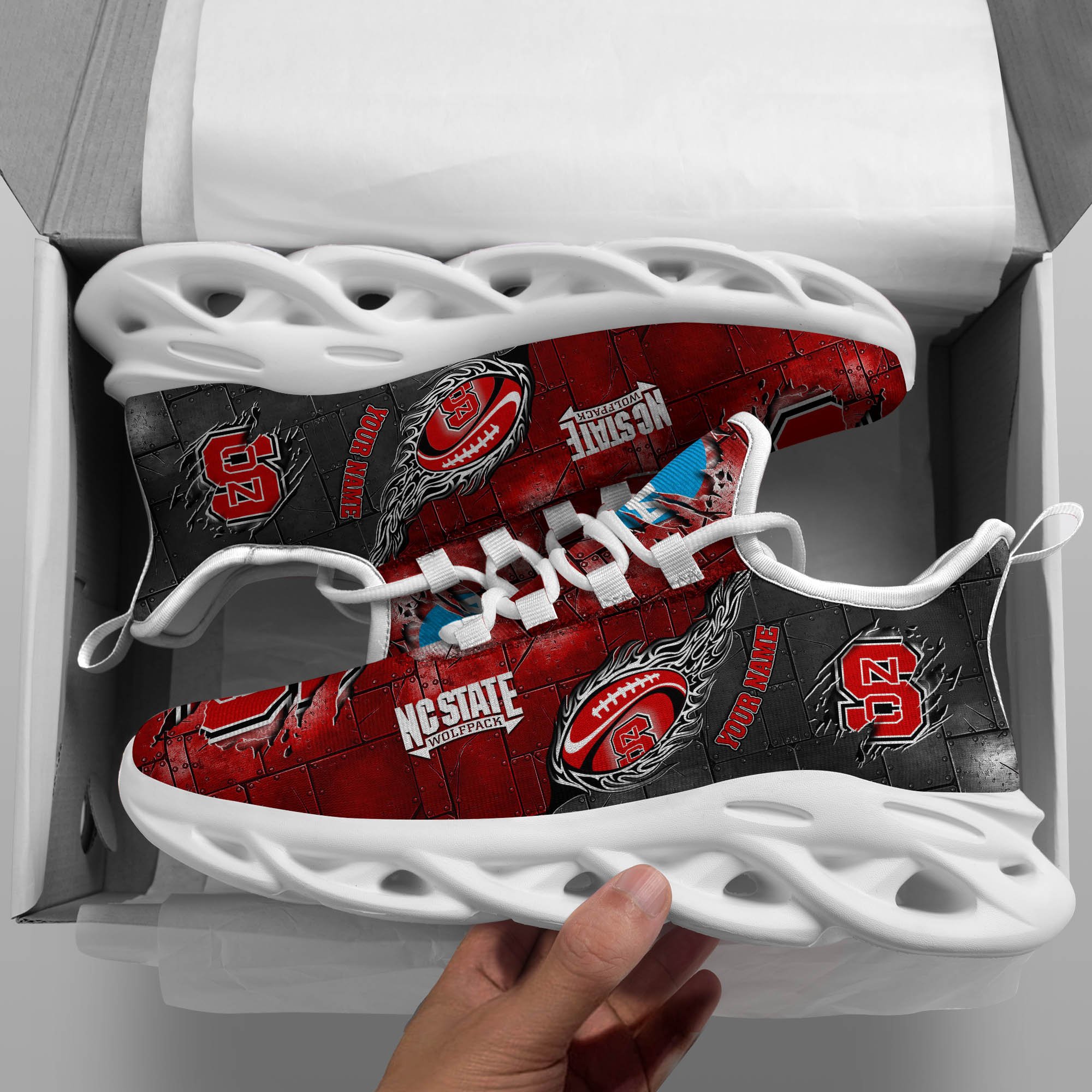 NC State Wolfpack Black Max Soul Shoes 2025 Versions, White Max Soul Shoes Custom Your Name PH879