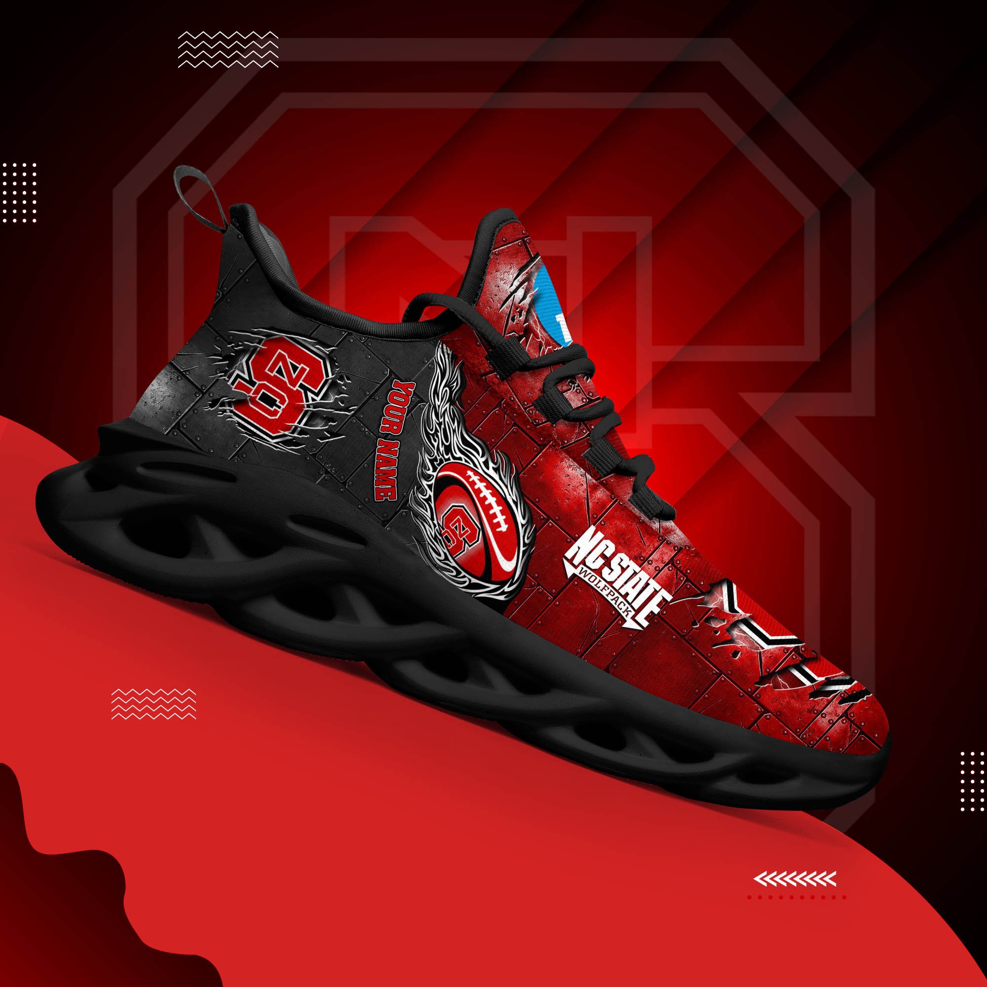 NC State Wolfpack Black Max Soul Shoes 2025 Versions, White Max Soul Shoes Custom Your Name PH879