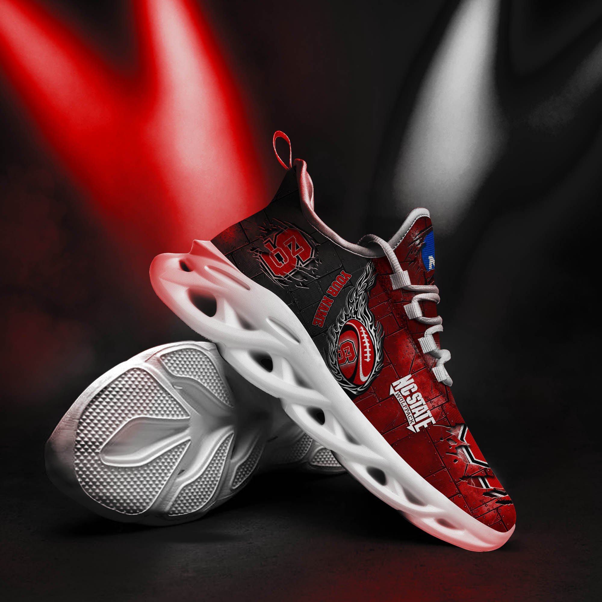 NC State Wolfpack Black Max Soul Shoes 2025 Versions, White Max Soul Shoes Custom Your Name PH879