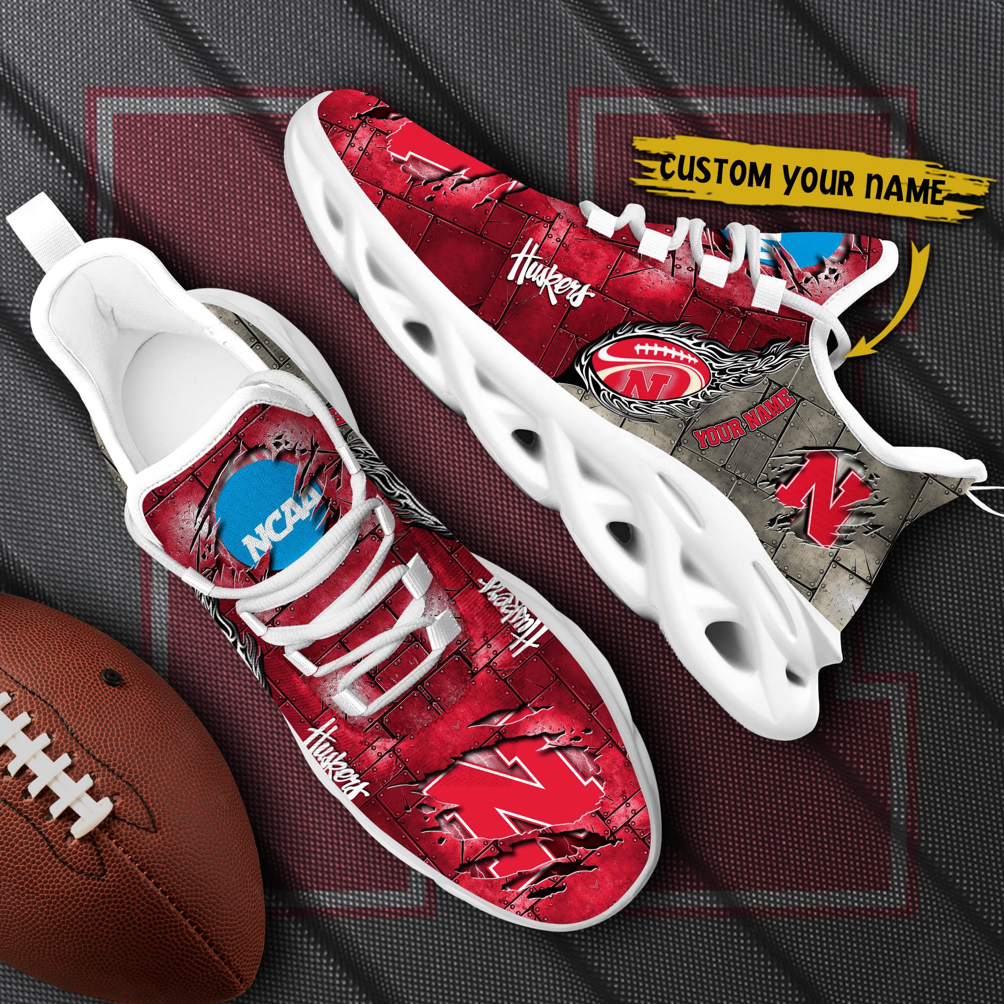 Nebraska Cornhuskers Black Max Soul Shoes 2025 Versions, White Max Soul Shoes Custom Your Name PH879