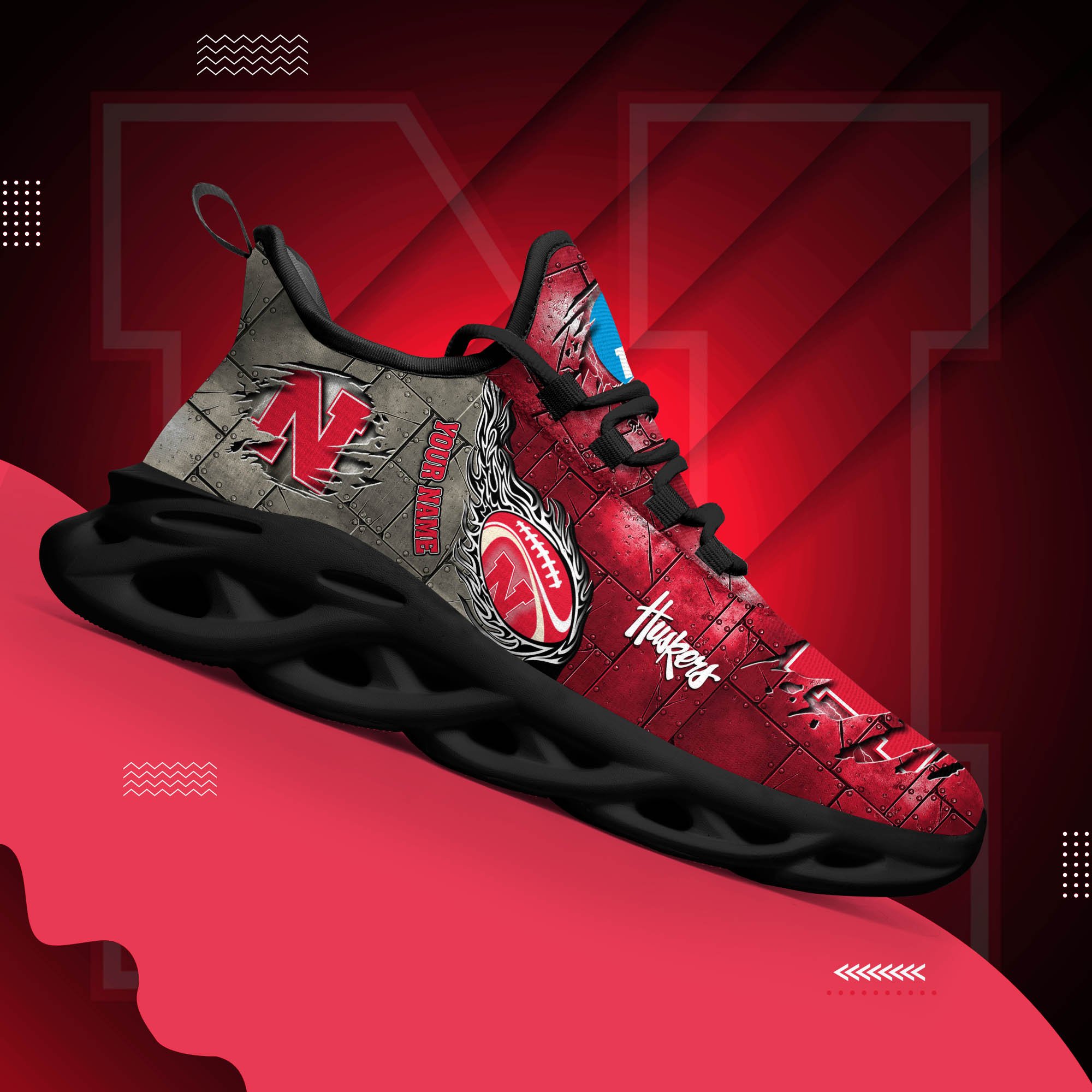 Nebraska Cornhuskers Black Max Soul Shoes 2025 Versions, White Max Soul Shoes Custom Your Name PH879
