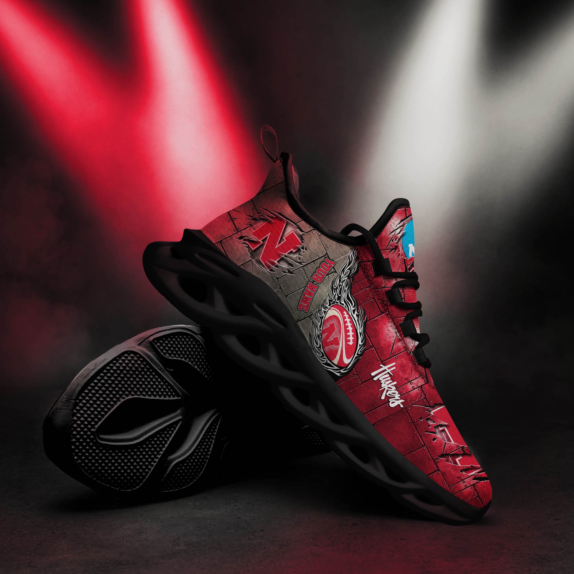 Nebraska Cornhuskers Black Max Soul Shoes 2025 Versions, White Max Soul Shoes Custom Your Name PH879