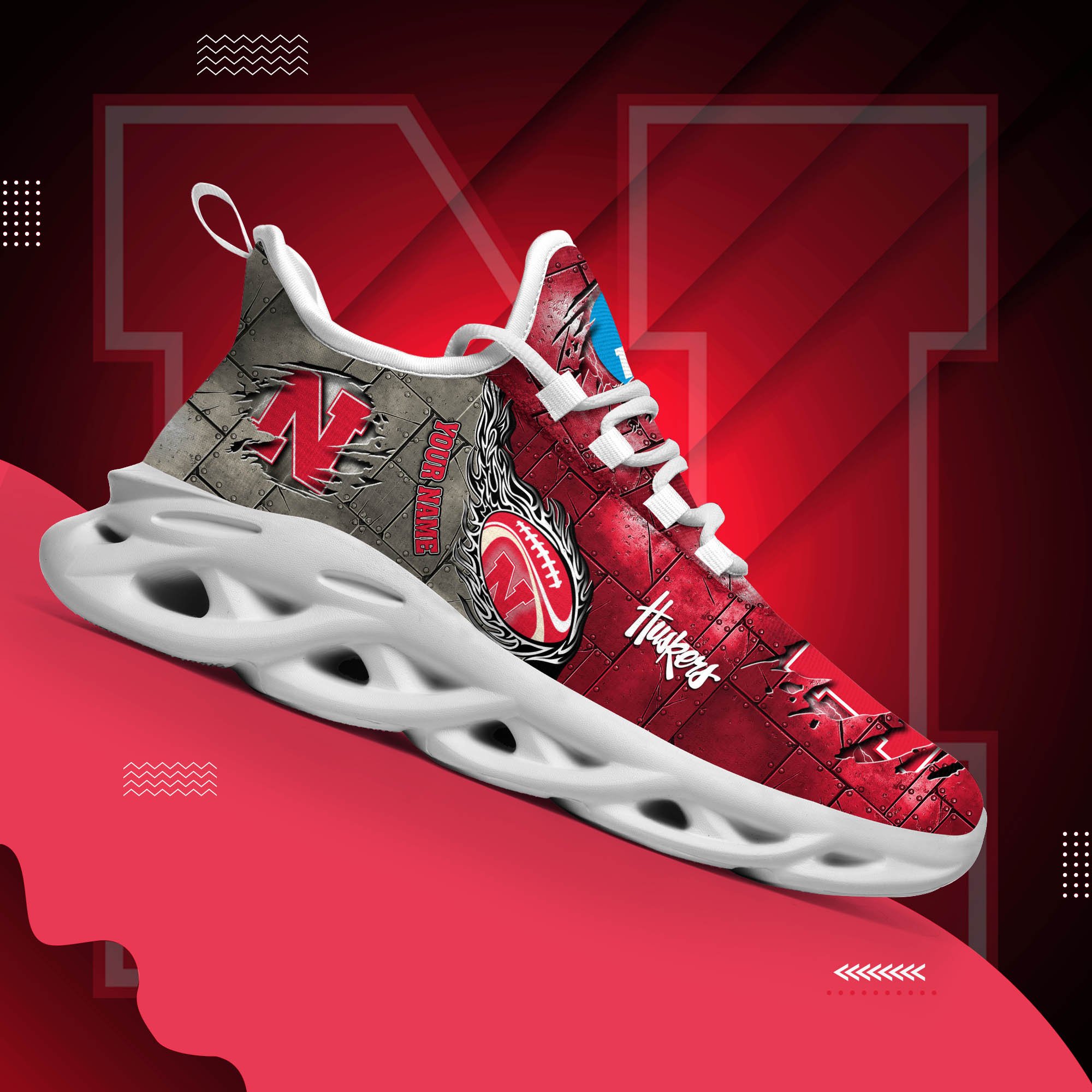 Nebraska Cornhuskers Black Max Soul Shoes 2025 Versions, White Max Soul Shoes Custom Your Name PH879