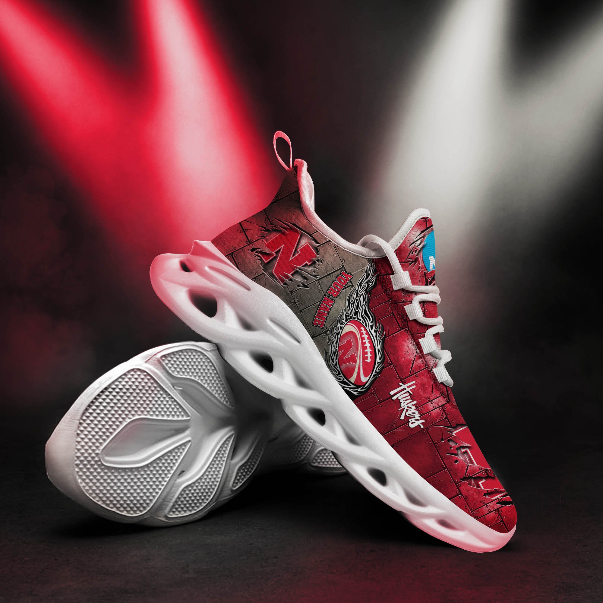 Nebraska Cornhuskers Black Max Soul Shoes 2025 Versions, White Max Soul Shoes Custom Your Name PH879