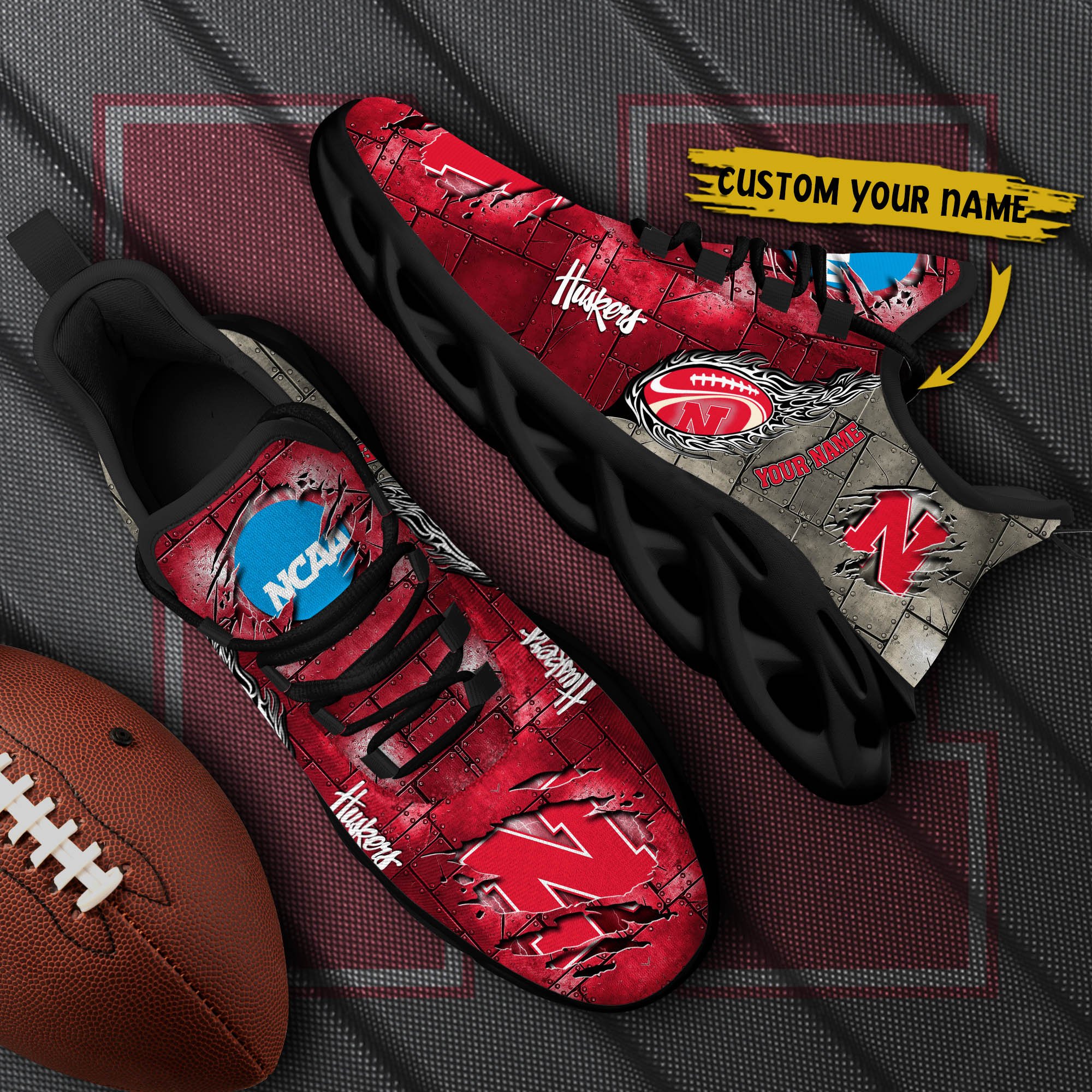 Nebraska Cornhuskers Black Max Soul Shoes 2025 Versions, White Max Soul Shoes Custom Your Name PH879