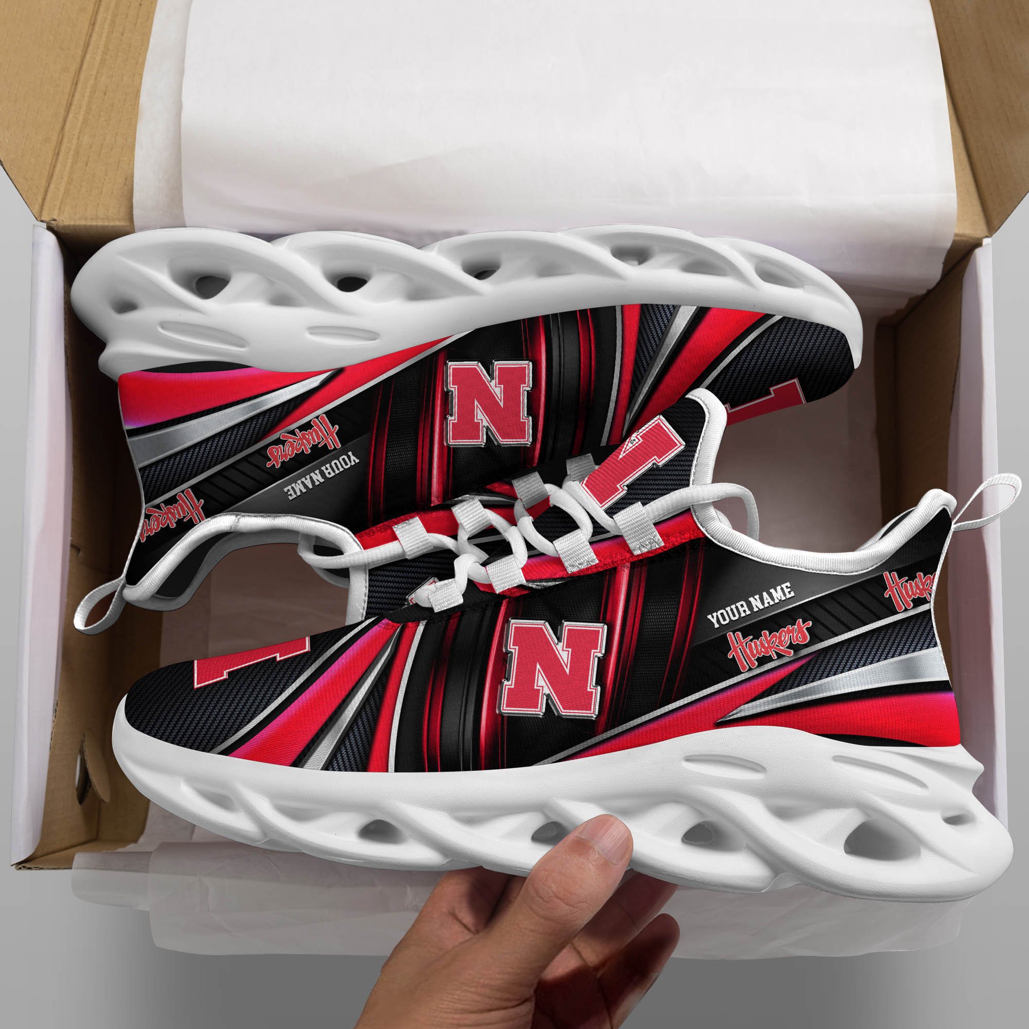 Nebraska Cornhuskers White C Sneakers 2025 Version Personalized Your Name, Sport Team Sneakers, Sport Gifts PH892
