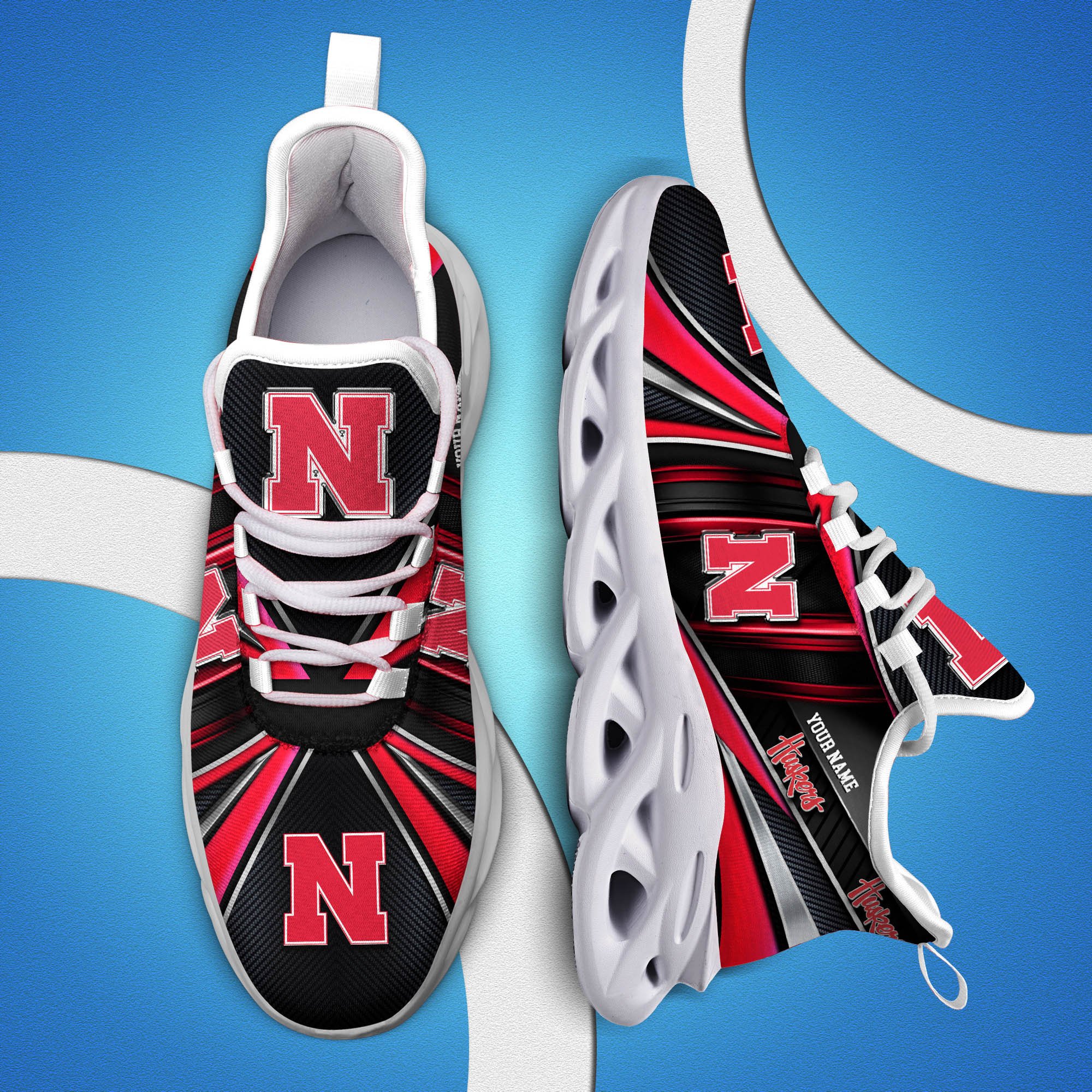 Nebraska Cornhuskers White C Sneakers 2025 Version Personalized Your Name, Sport Team Sneakers, Sport Gifts PH892