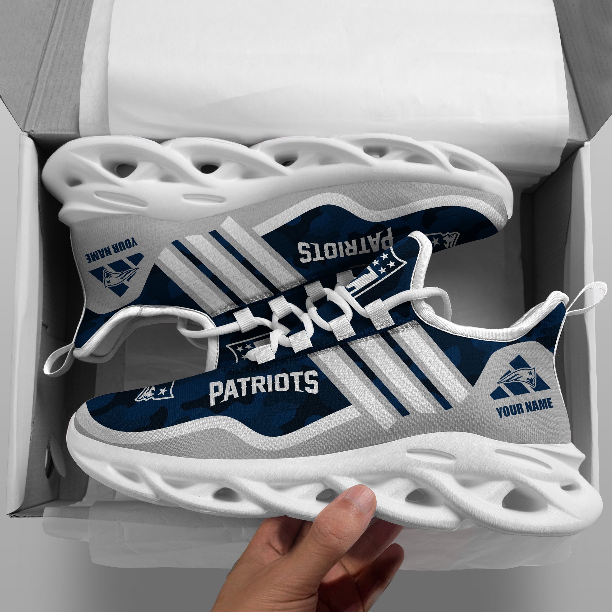 New England Patriots Black Max Soul Shoes 2025 Versions Custom Name 430