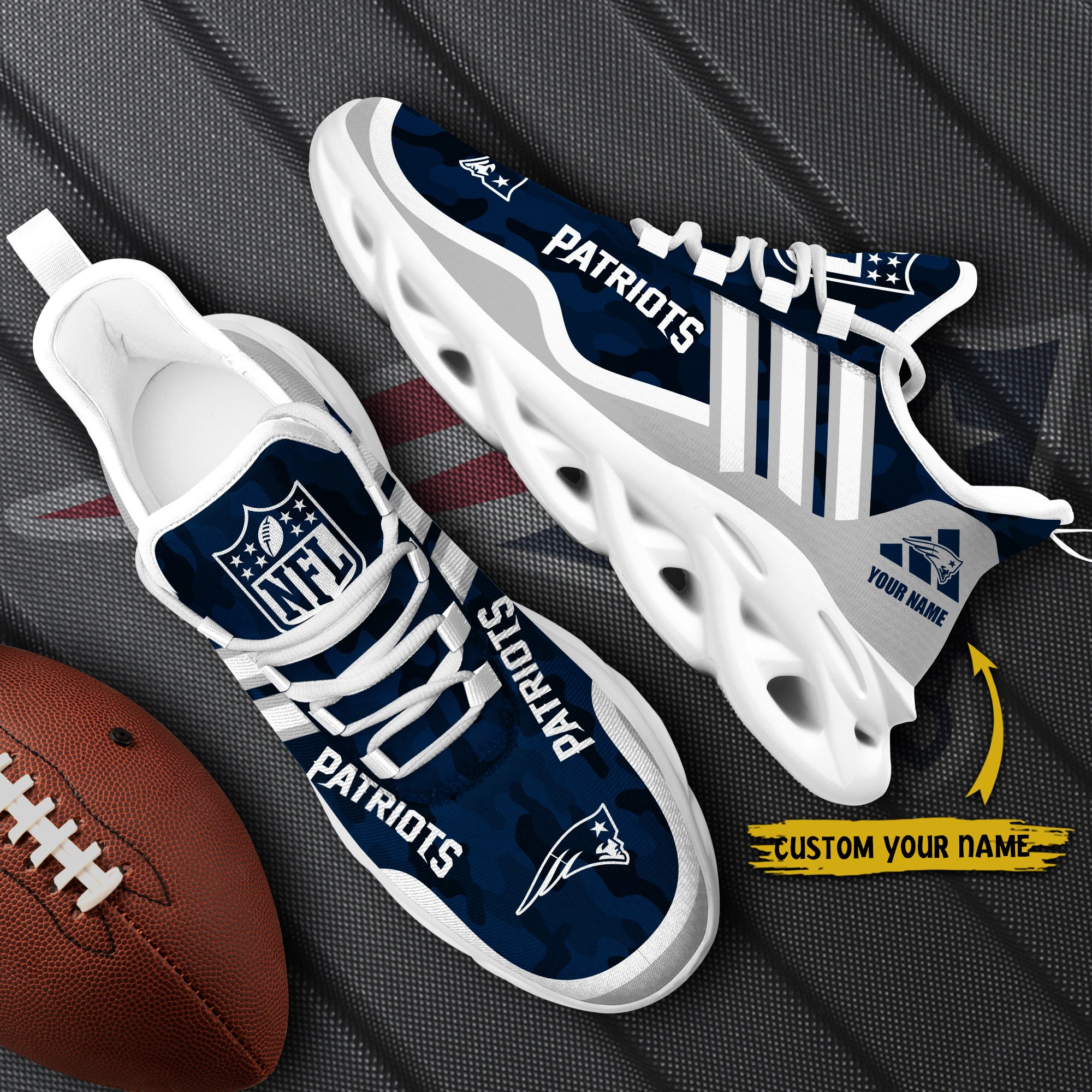New England Patriots Black Max Soul Shoes 2025 Versions Custom Name 430