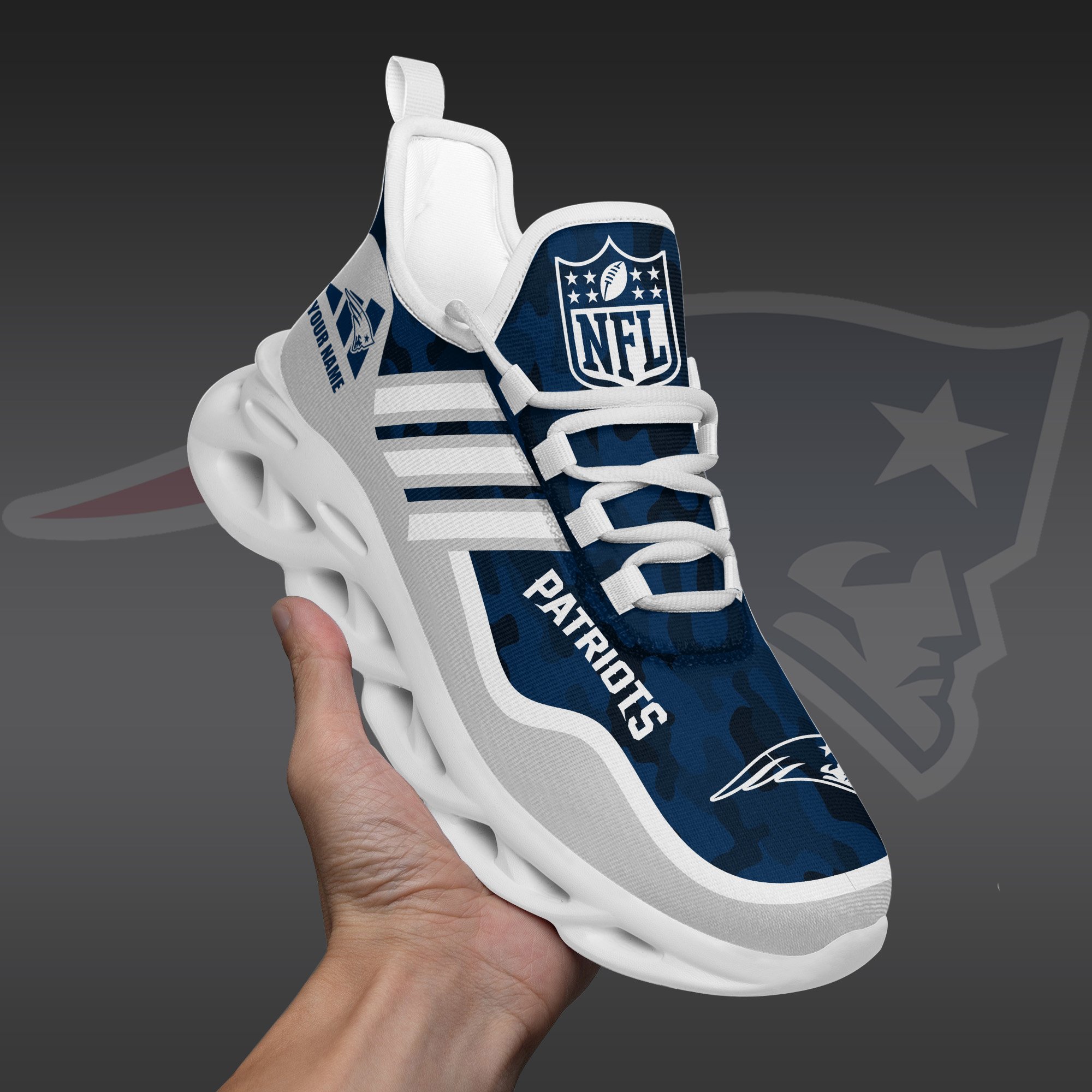 New England Patriots Black Max Soul Shoes 2025 Versions Custom Name 430