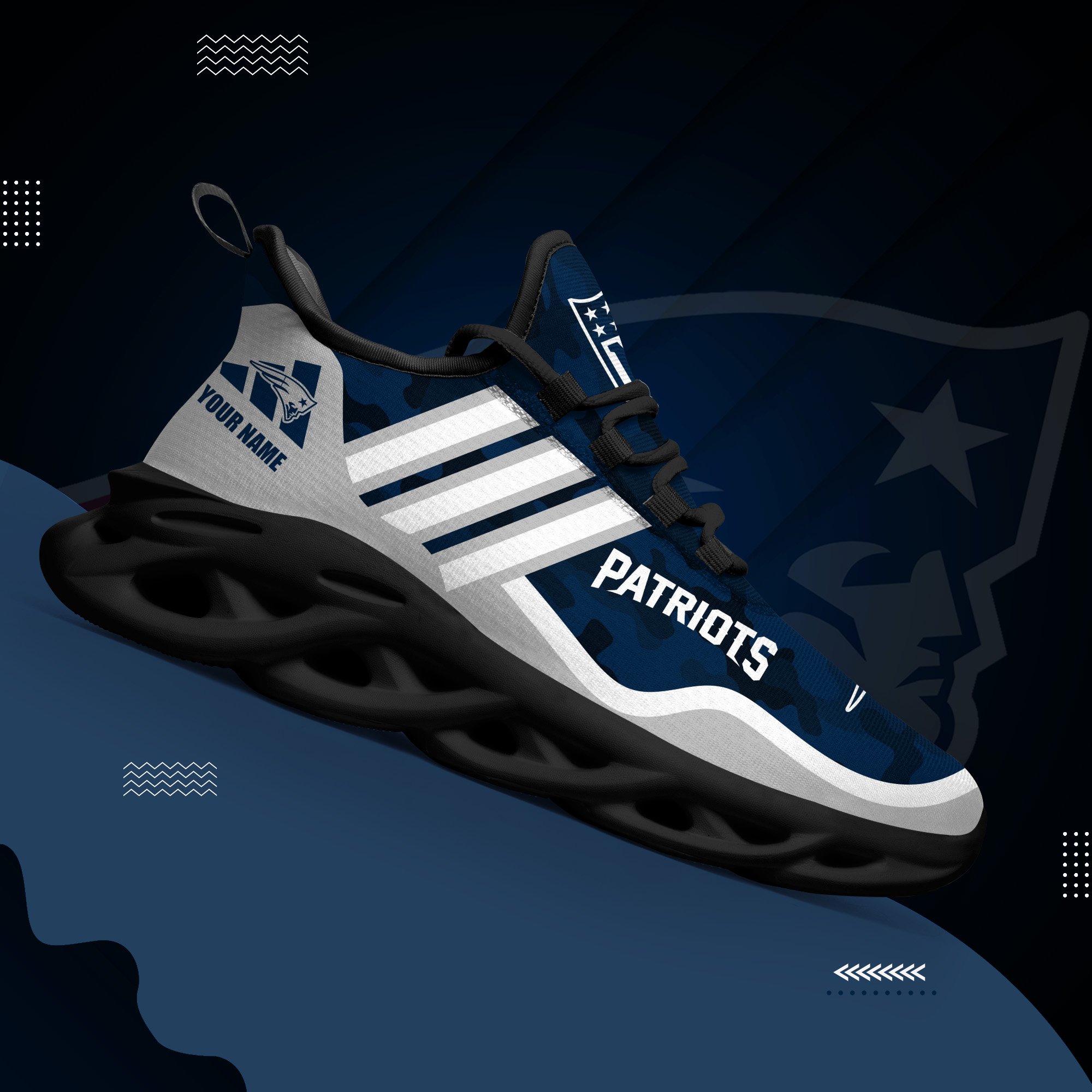 New England Patriots Black Max Soul Shoes 2025 Versions Custom Name 430