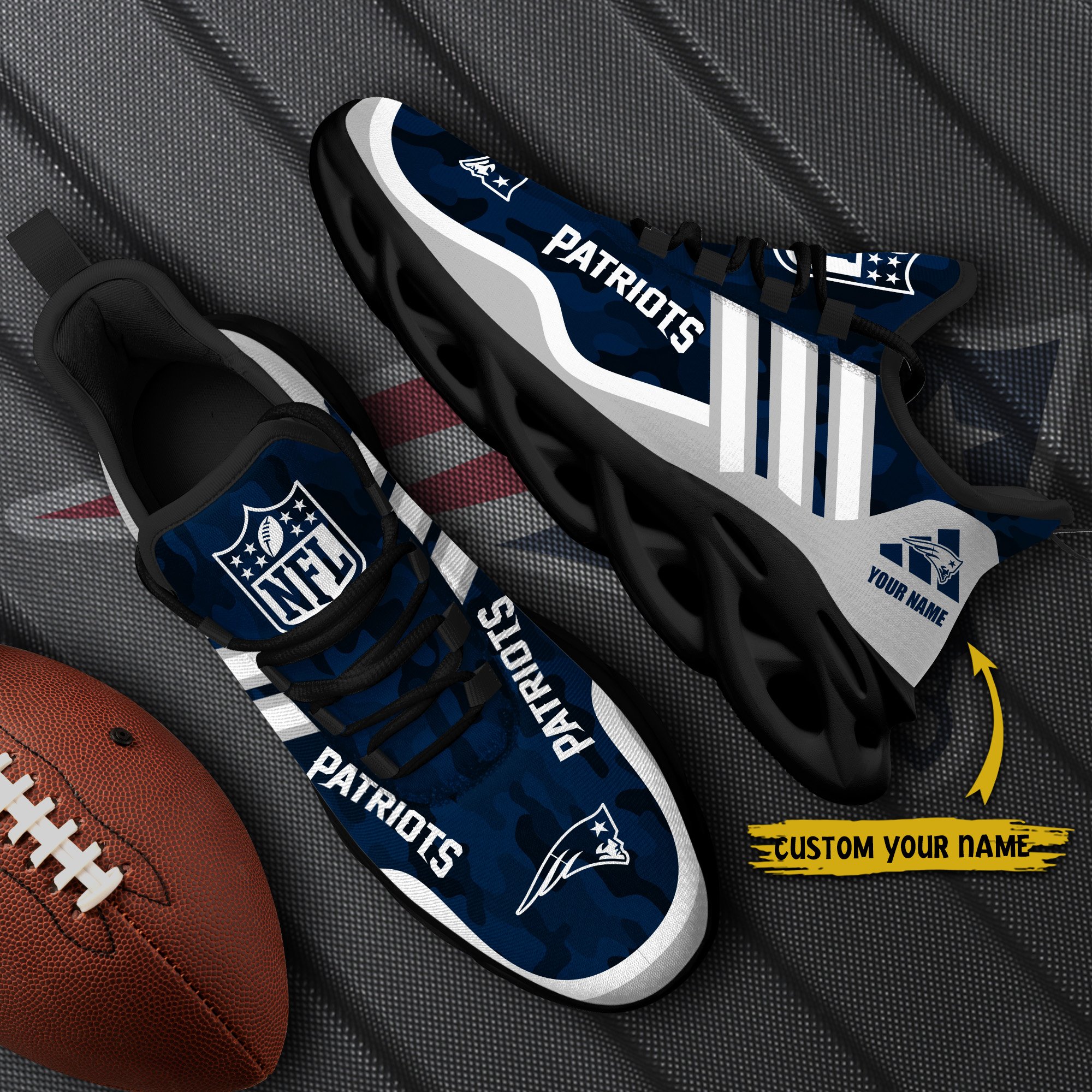 New England Patriots Black Max Soul Shoes 2025 Versions Custom Name 430