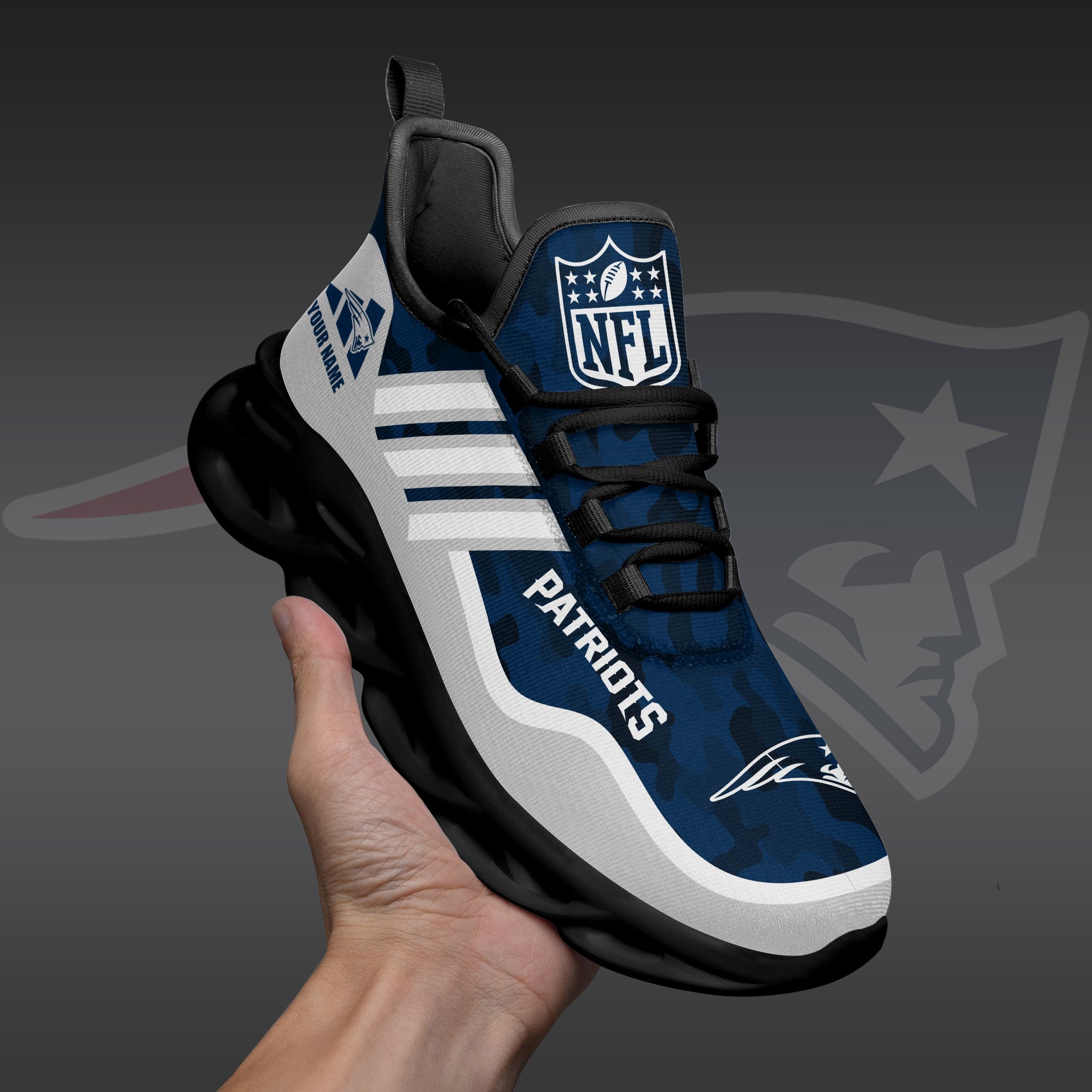 New England Patriots Black Max Soul Shoes 2025 Versions Custom Name 430