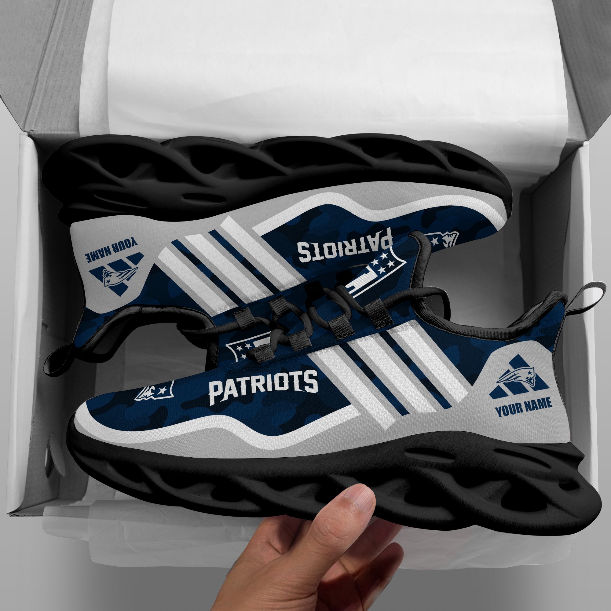 New England Patriots Black Max Soul Shoes 2025 Versions Custom Name 430