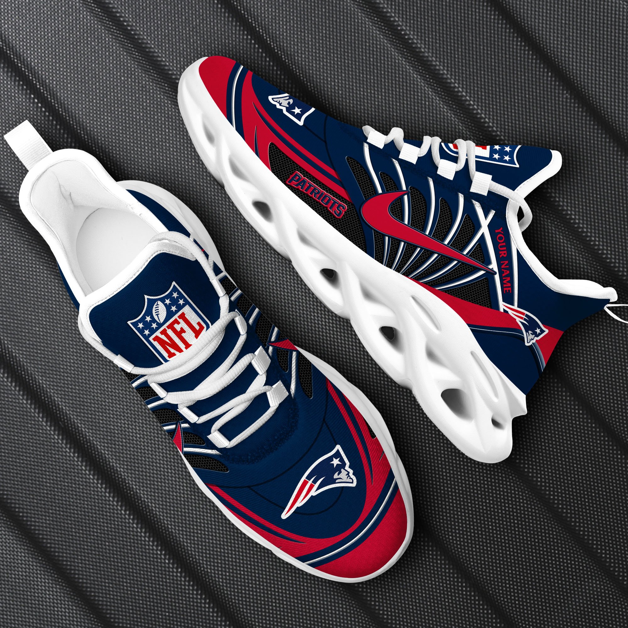 New England Patriots Black Max Soul Shoes 2025 Versions Custom Name 898