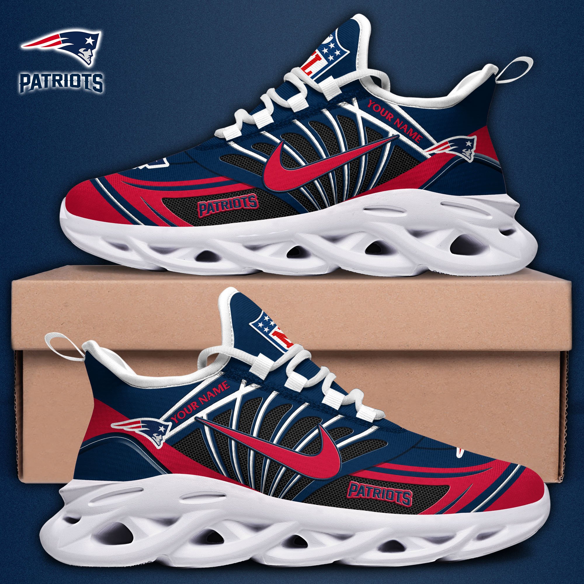 New England Patriots Black Max Soul Shoes 2025 Versions Custom Name 898