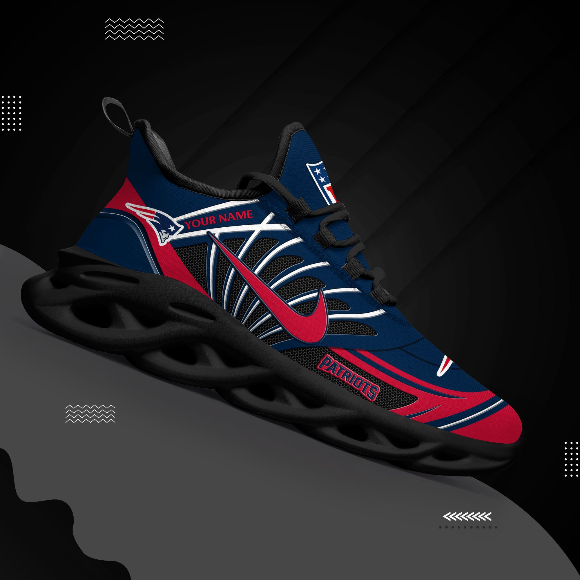 New England Patriots Black Max Soul Shoes 2025 Versions Custom Name 898