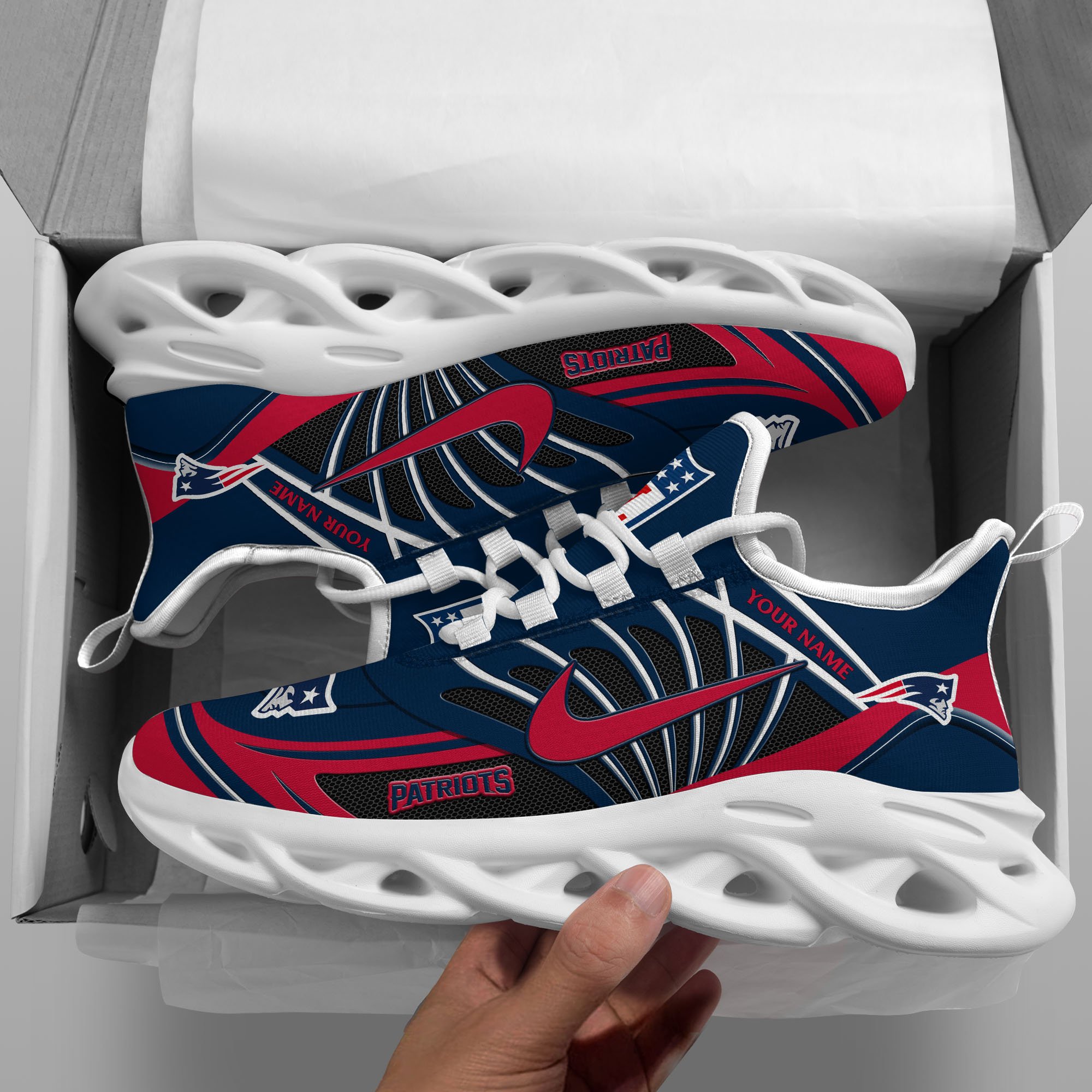 New England Patriots Black Max Soul Shoes 2025 Versions Custom Name 898