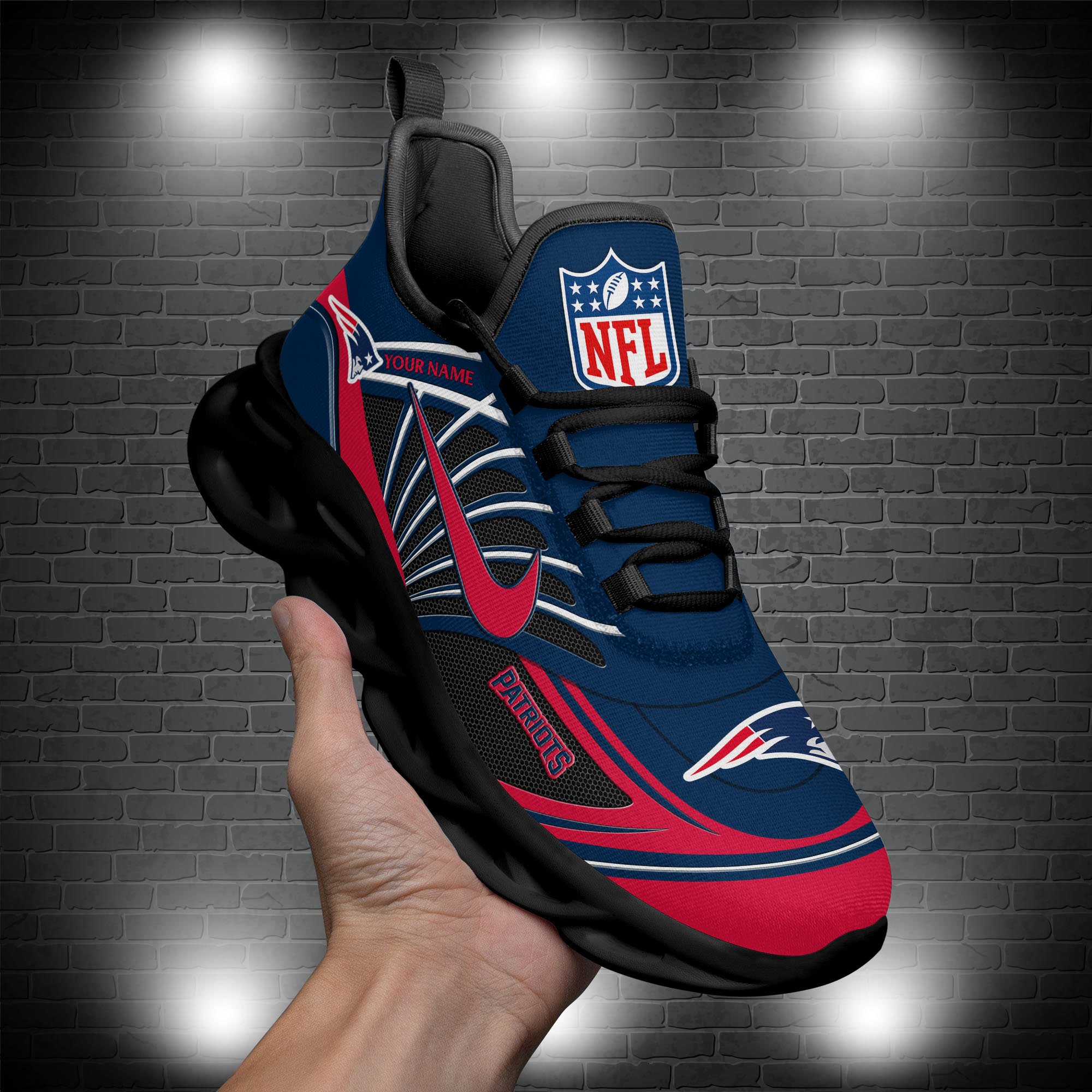 New England Patriots Black Max Soul Shoes 2025 Versions Custom Name 898