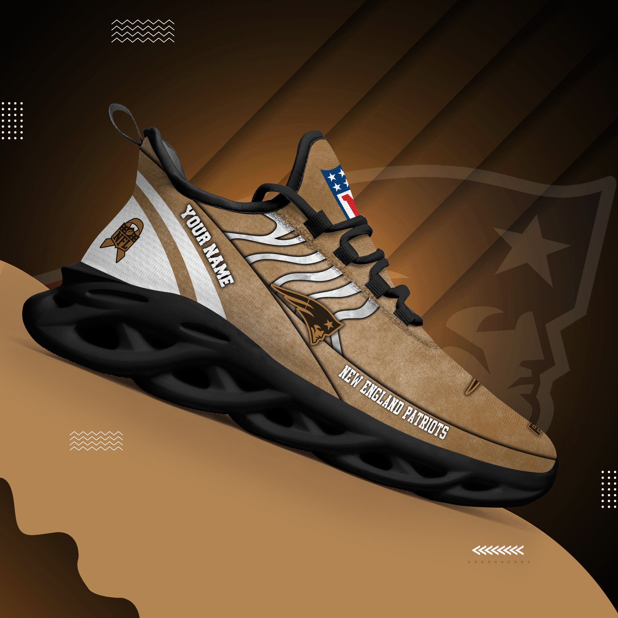 New England Patriots Black Max Soul Shoes 2025 Versions Custom Your Name And Number 264