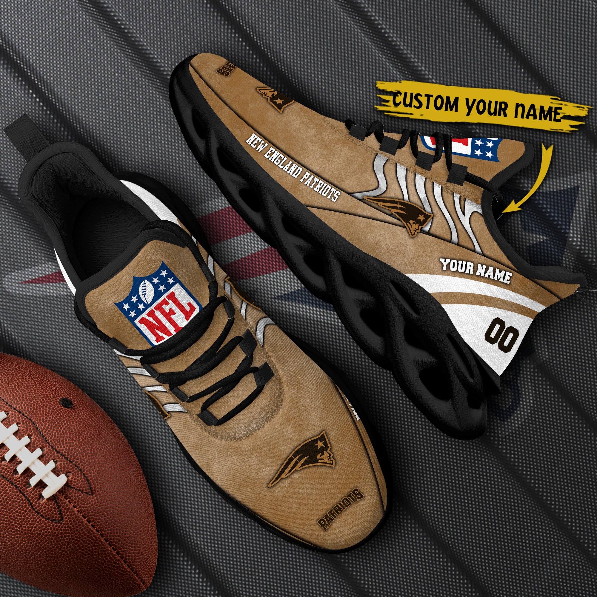 New England Patriots Black Max Soul Shoes 2025 Versions Custom Your Name And Number 264