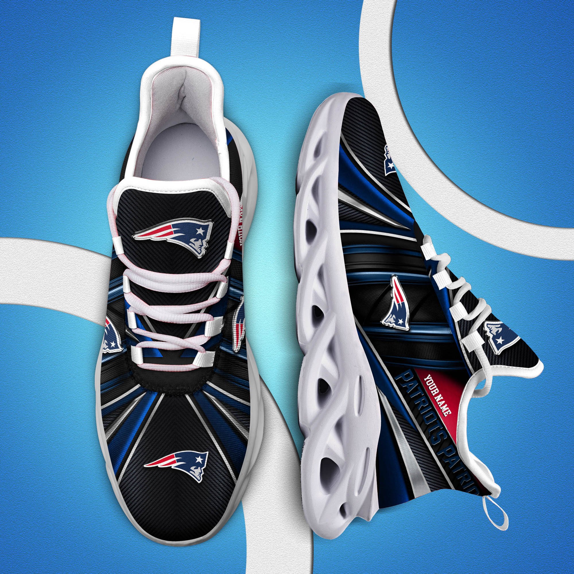 New England Patriots White C Sneakers 2025 Version Personalized Your Name, Sport Team Sneakers, Sport Gifts PH892