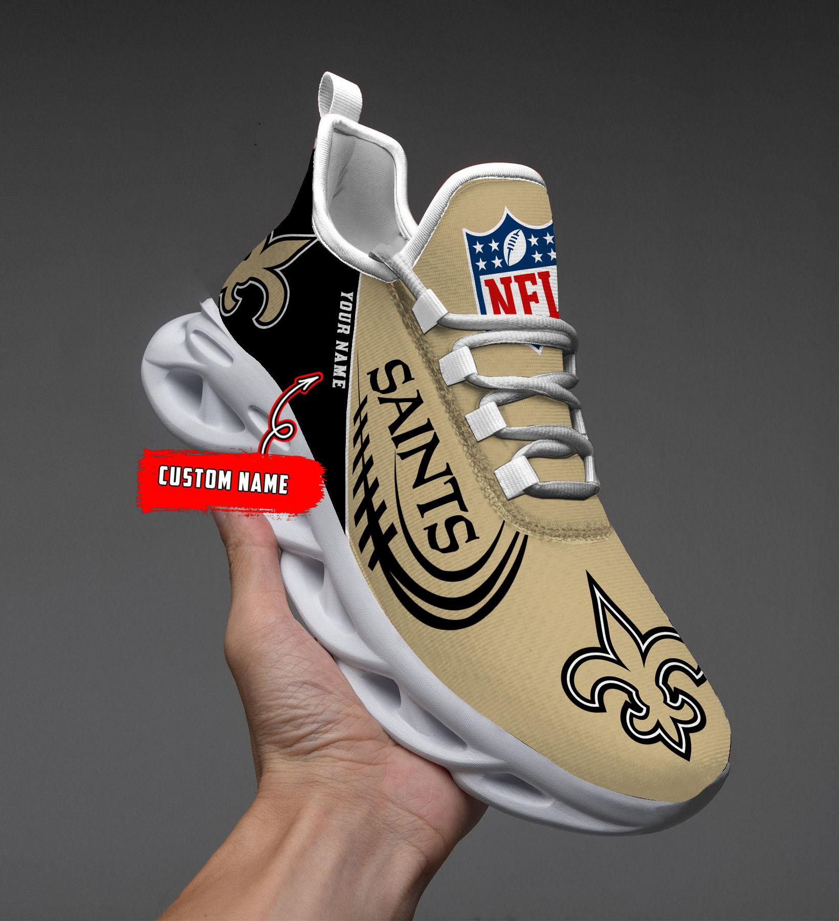 New Orleans Saints Black Max Soul Shoes 2025 Versions Custom Name 630