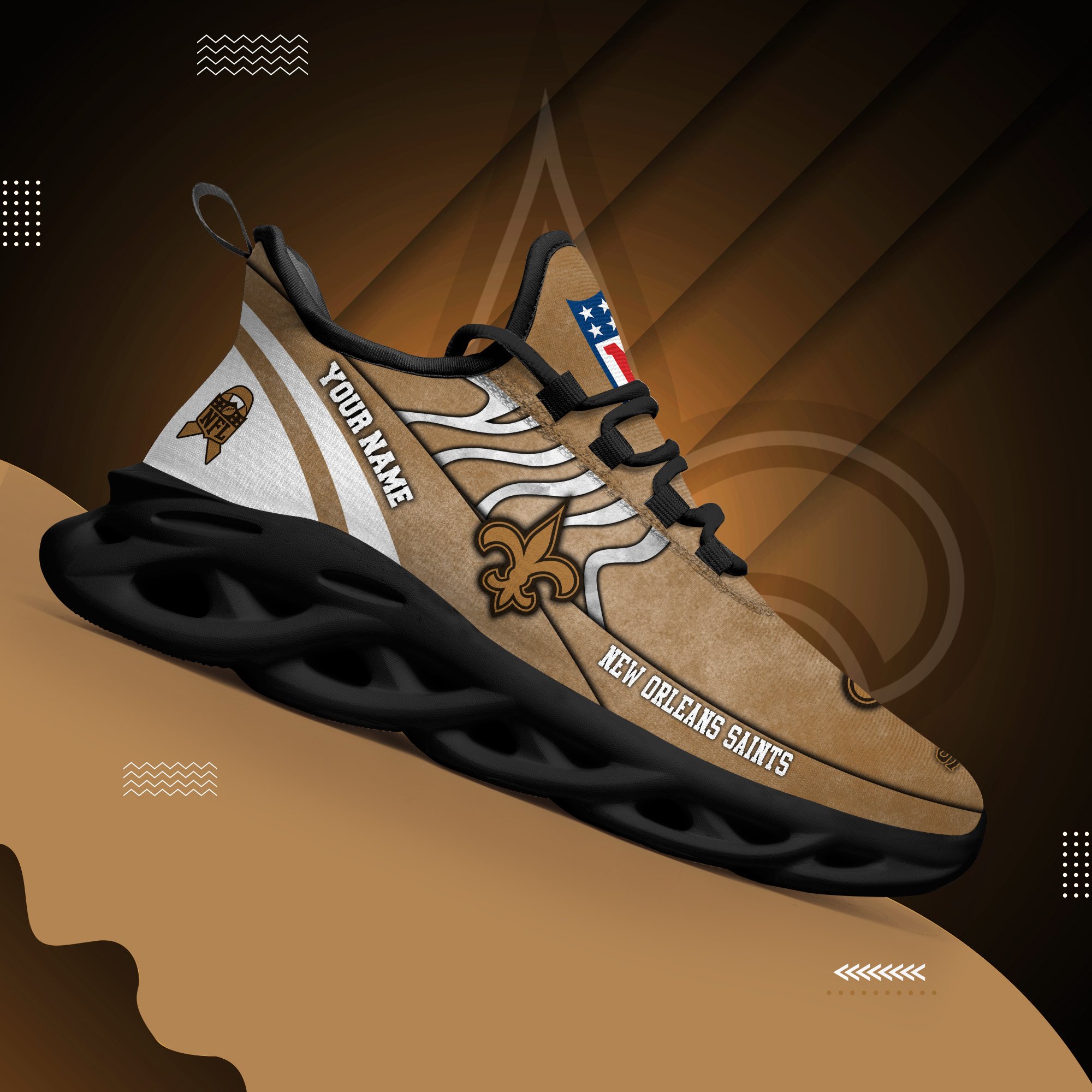 New Orleans Saints Black Max Soul Shoes 2025 Versions Custom Your Name And Number 264