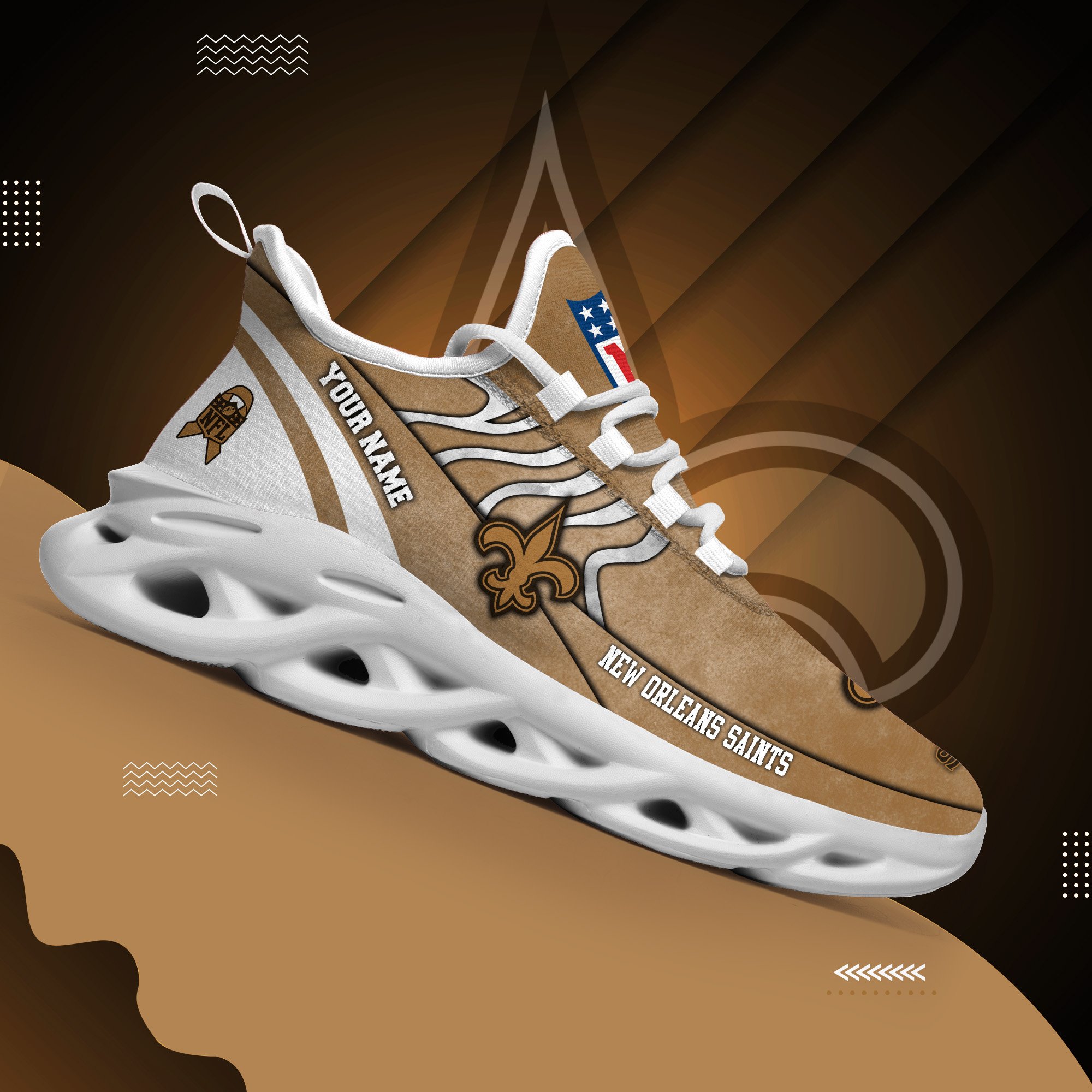 New Orleans Saints Black Max Soul Shoes 2025 Versions Custom Your Name And Number 264