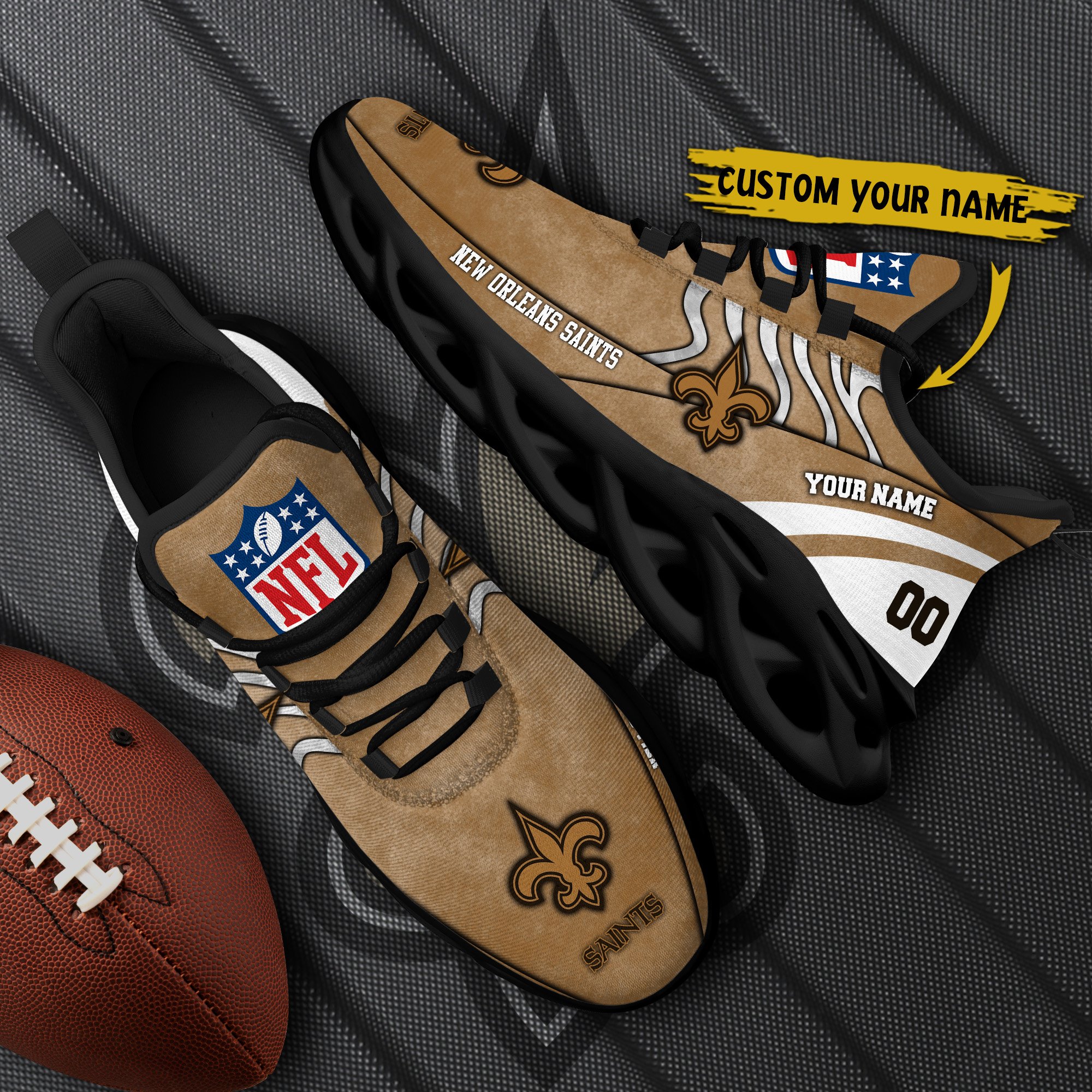 New Orleans Saints Black Max Soul Shoes 2025 Versions Custom Your Name And Number 264