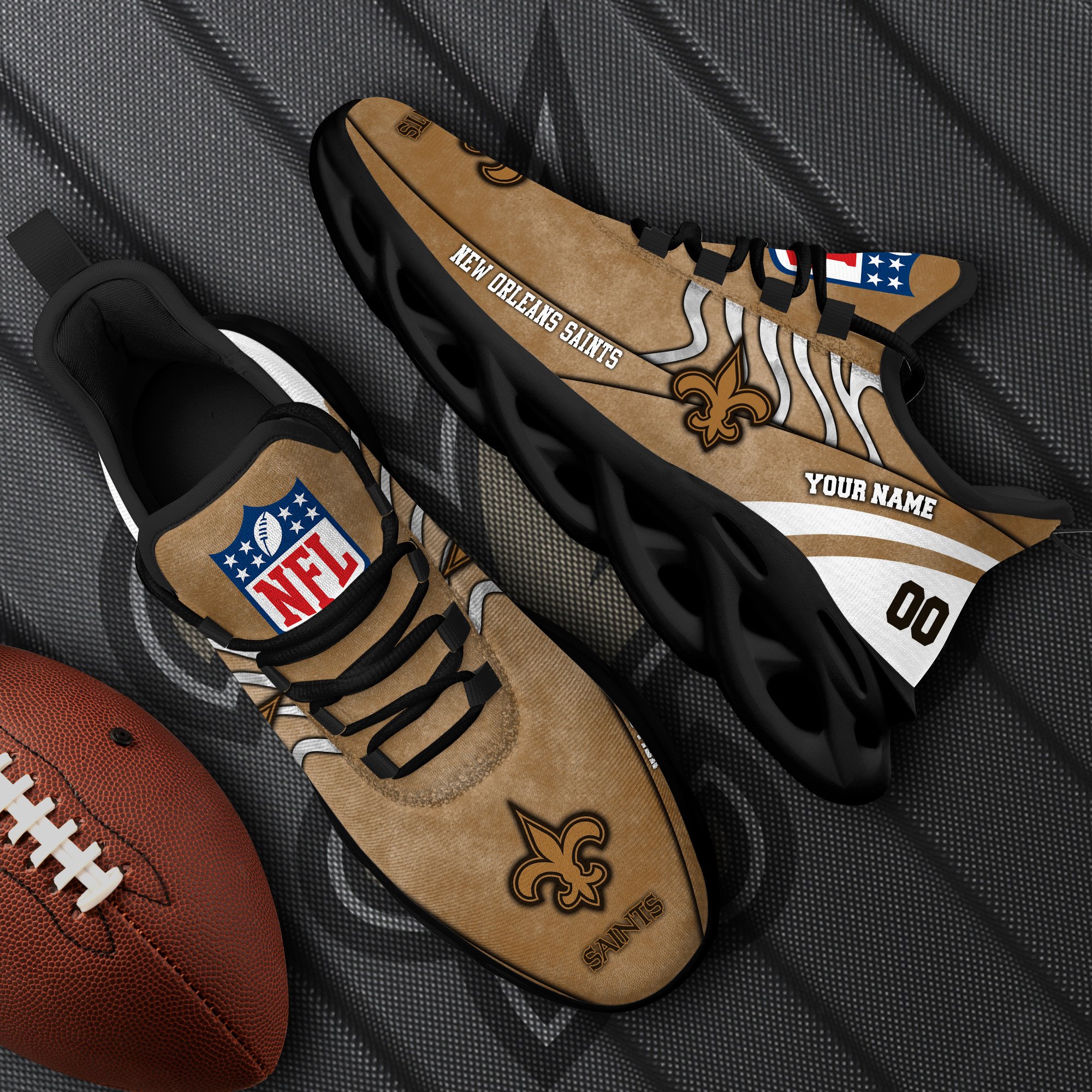 New Orleans Saints Black Max Soul Shoes 2025 Versions Custom Your Name And Number 264