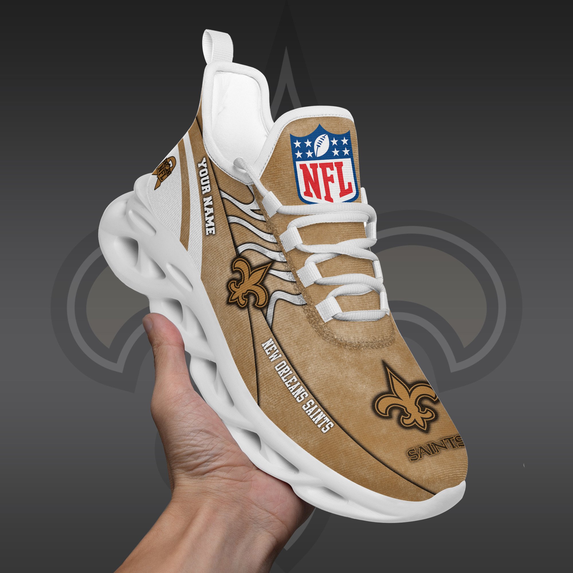 New Orleans Saints Black Max Soul Shoes 2025 Versions Custom Your Name And Number 264