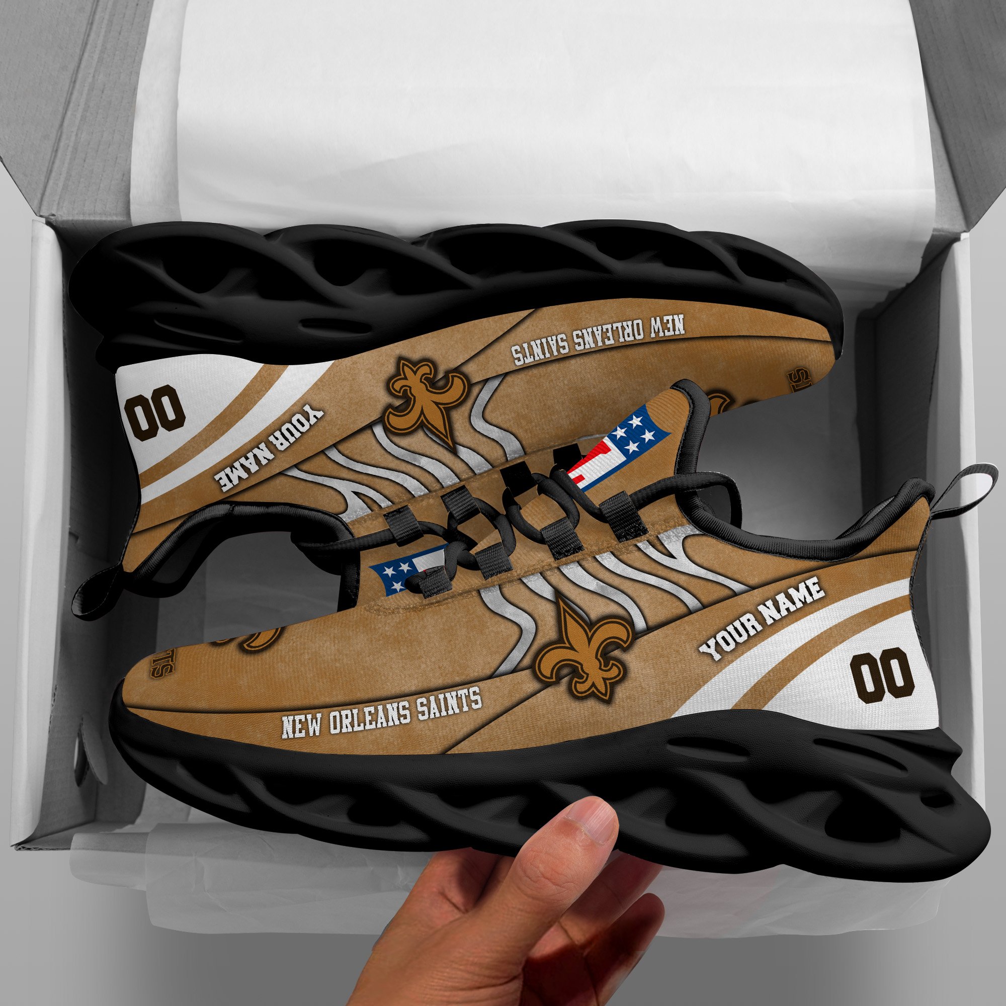 New Orleans Saints Black Max Soul Shoes 2025 Versions Custom Your Name And Number 264