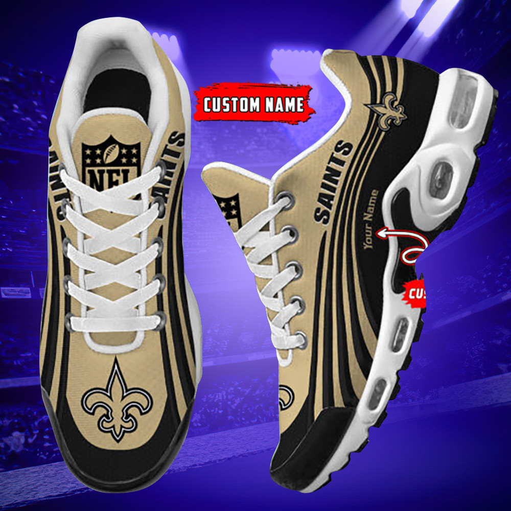 New Orleans Saints Personalized Name Team Colors Wave Lines TN Air Max Shoes Air Cushion Sneakers