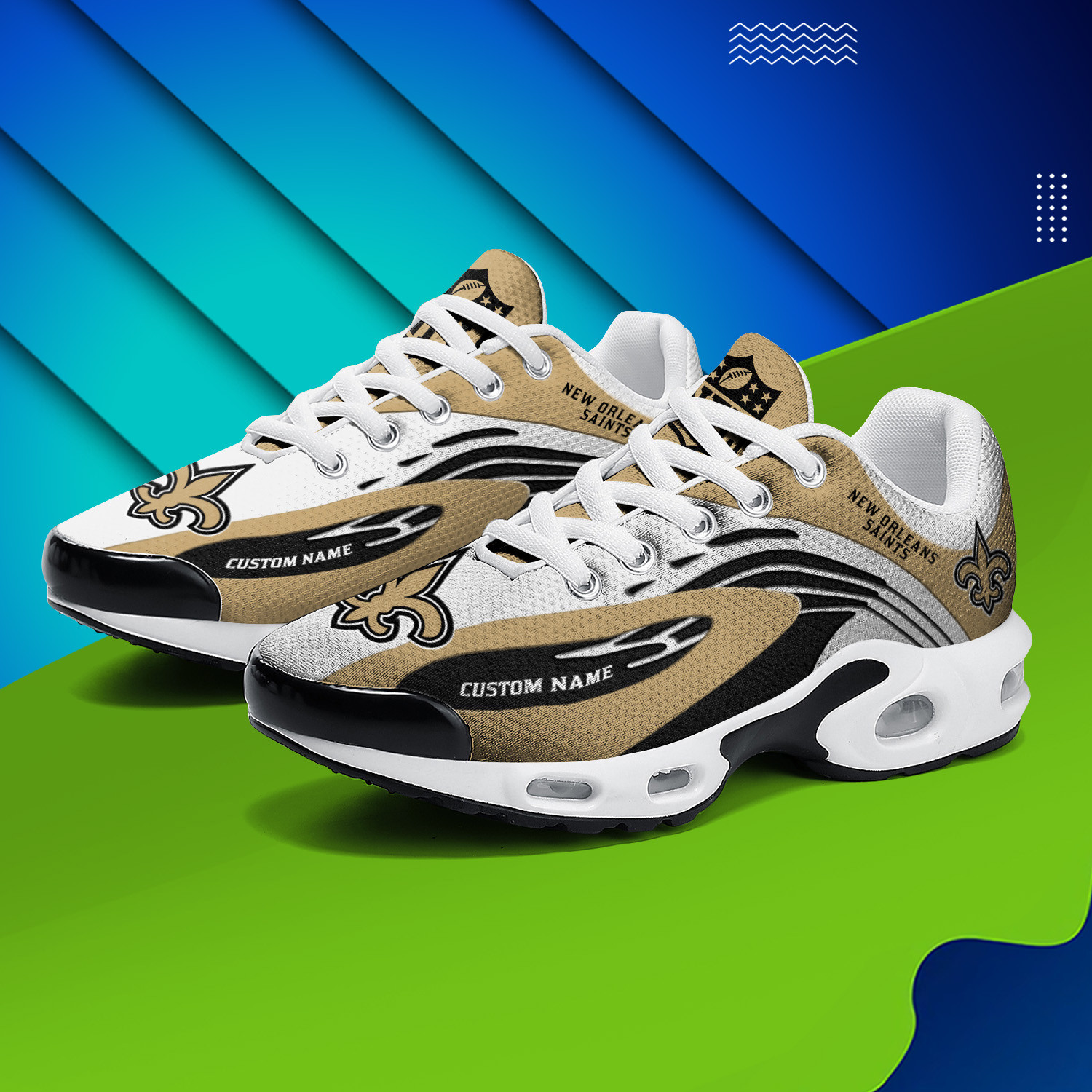 New Orleans Saints Personalized Name Team Logo Mix Colors Wave Line TN Air Max Shoes Air Cushion Sneakers
