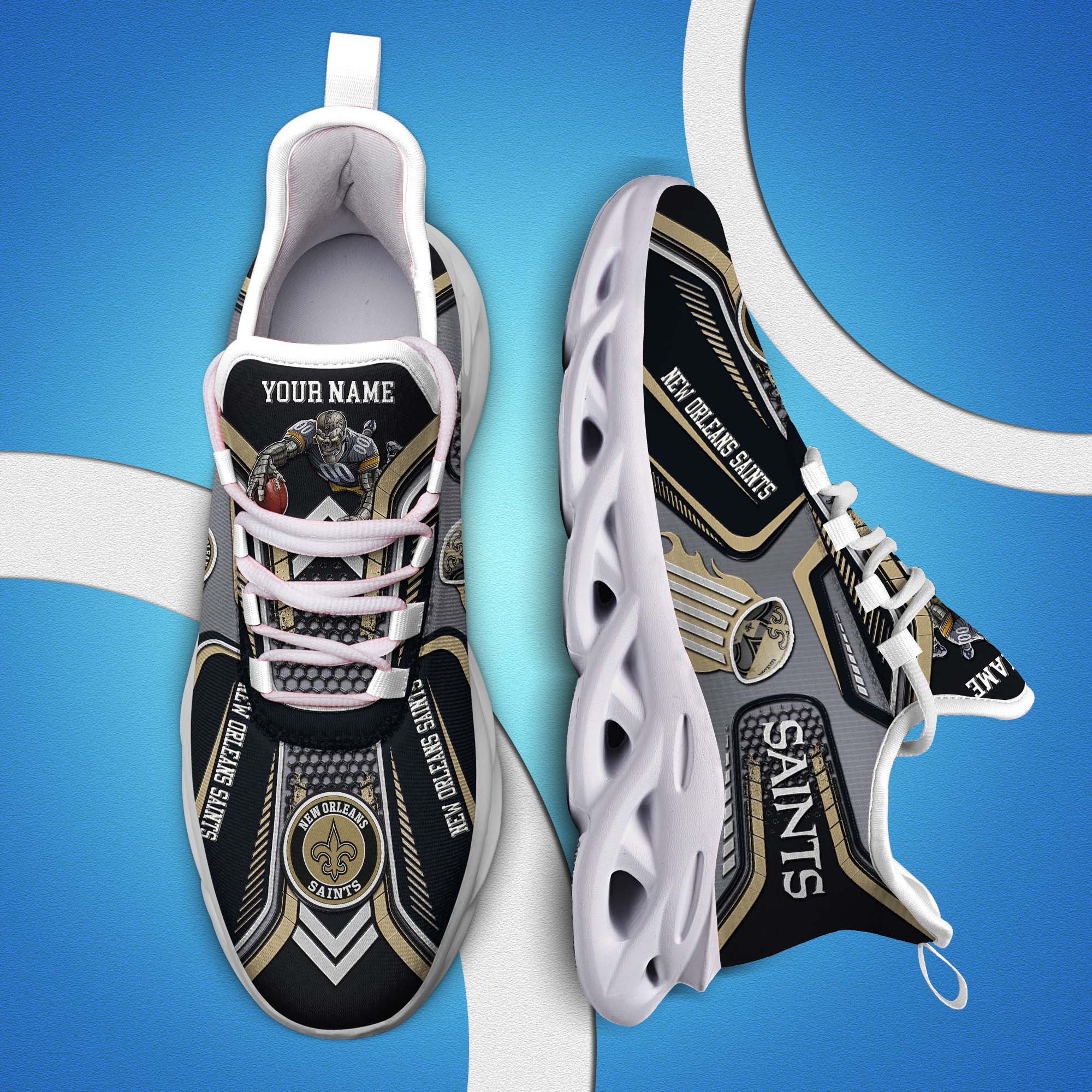 New Orleans Saints White C Sneakers 2025 Version Personalized Your Name, Sport Sneakers , Sport Gifts PH605